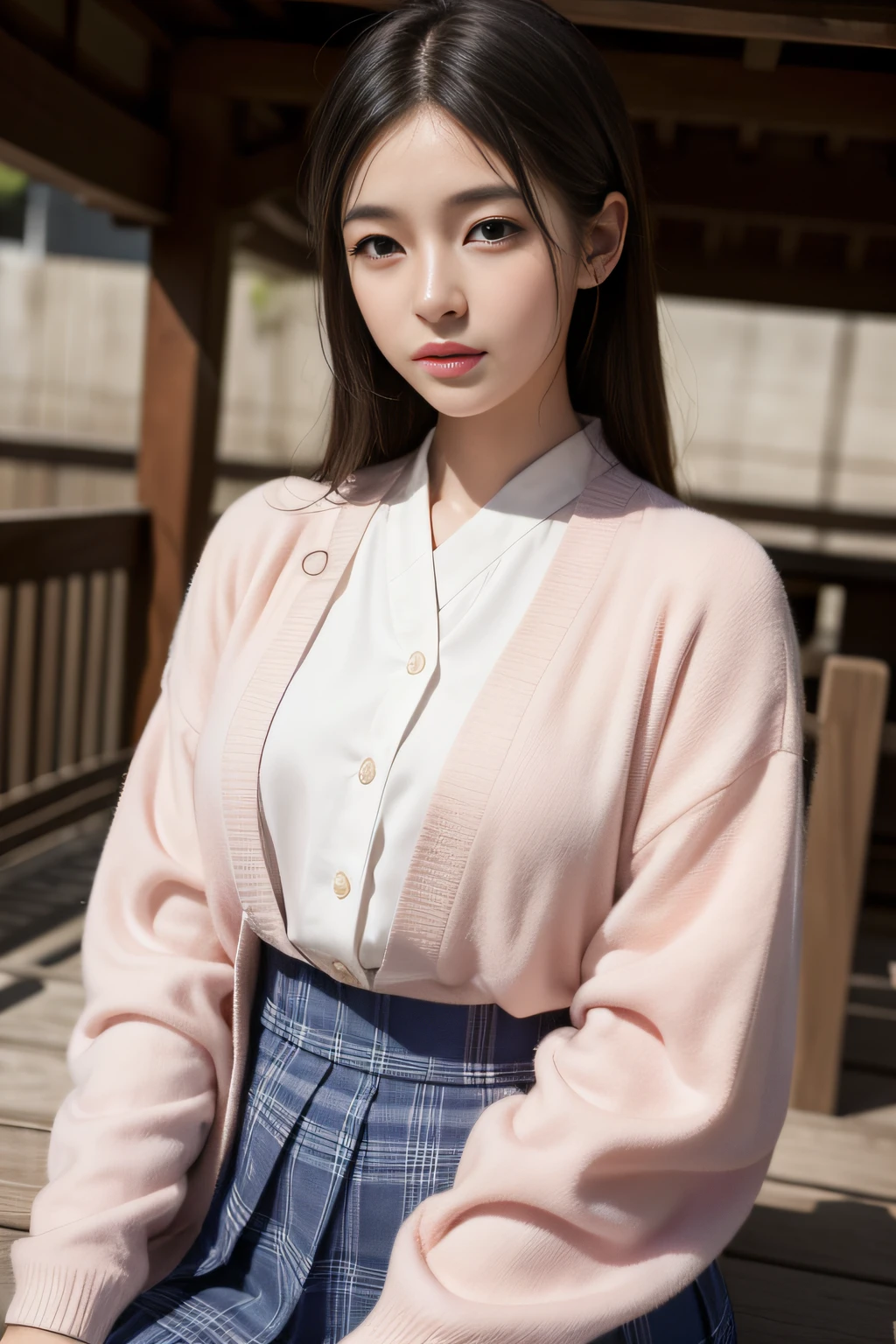 High quality、masutepiece、超A high resolution、(Photorealistic:1.4)、Akita Bijin、Fair skin、japanes、colourful clothes、skirt by the、doress、pumps、(Thin eyebrows:0.2)、(thin lipss:0.8)、(small nose:0.8)、Appearance without makeup、walk、cowboy  shot、(the perfect body:1.2)、(small nipple:0.7)、Akita City、By Michelangelo、ulzzang -6500-v1.1