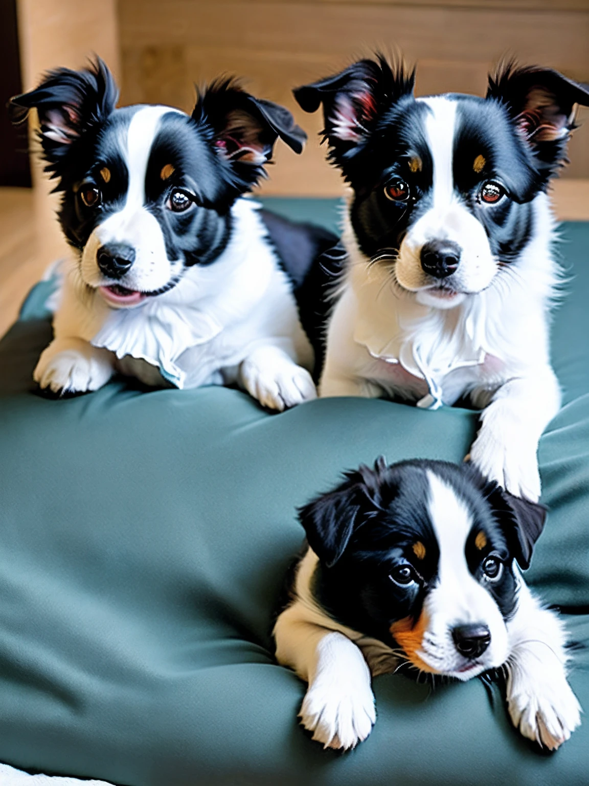 border collie pup 5 horses on the beds