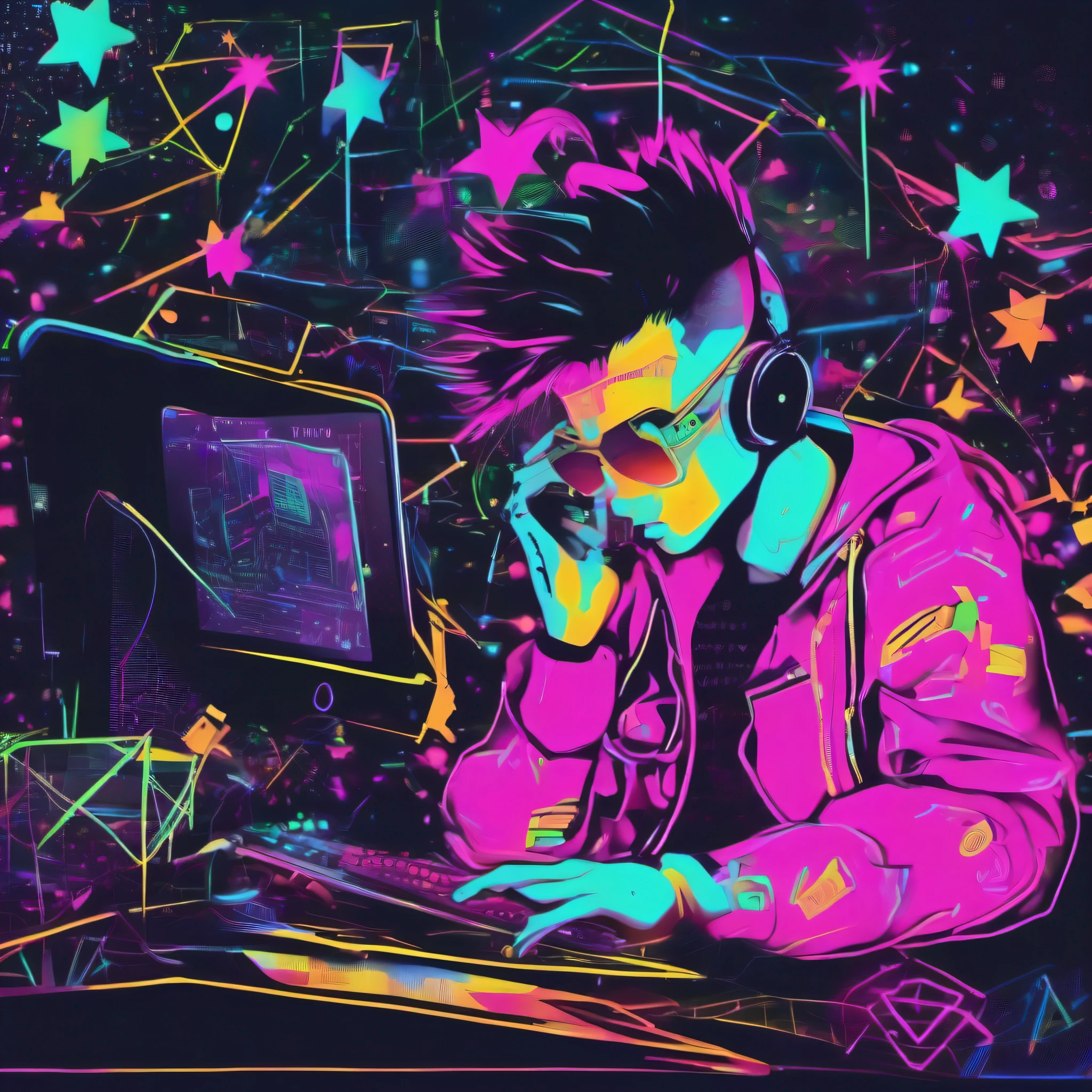 Amazing Programmer boy Desgining websites hypervisual space and stars