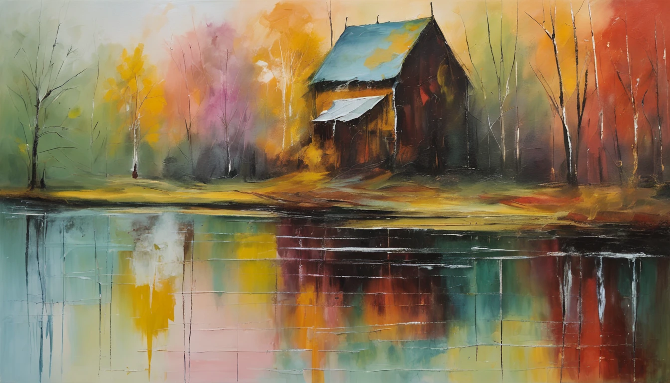 gloomy and dark forest pond with watermill