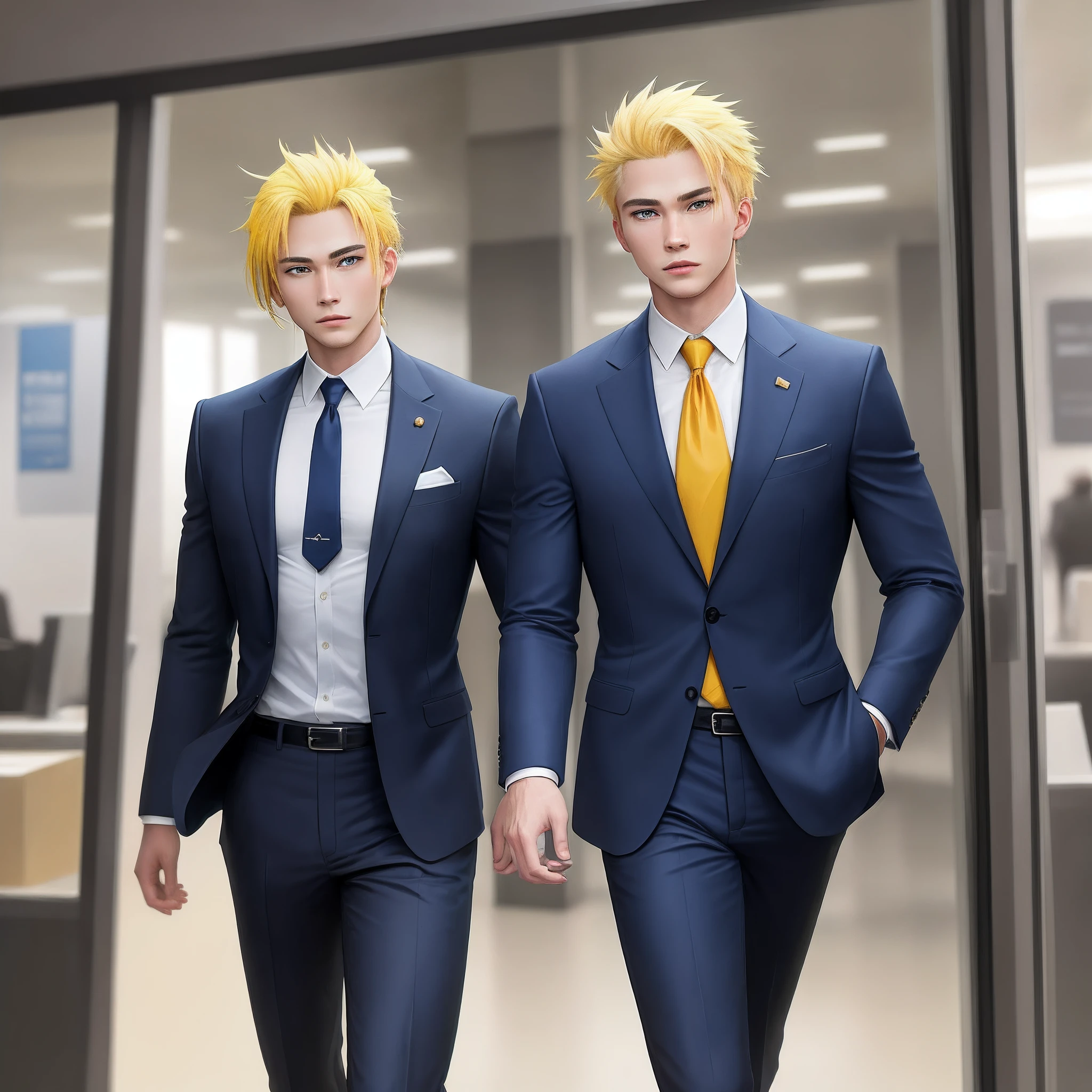 Yellow-haired, blue-eyed male,Business suit,The god of the clan
