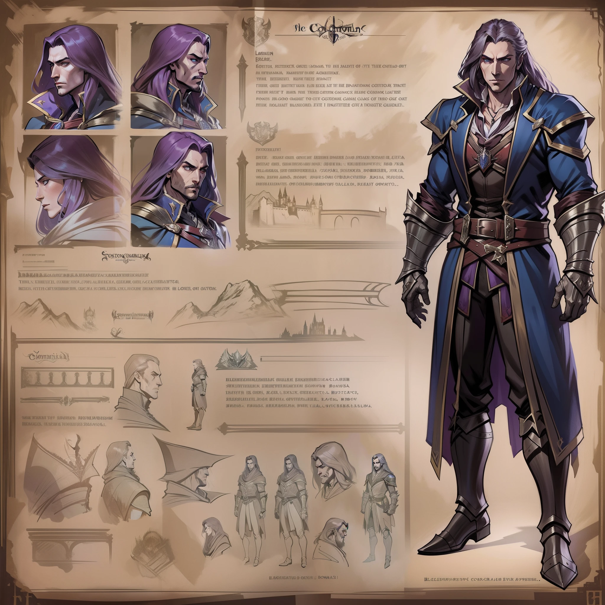 Castlevania Lord of the shadows hyper realistic super detailed Character sheet design