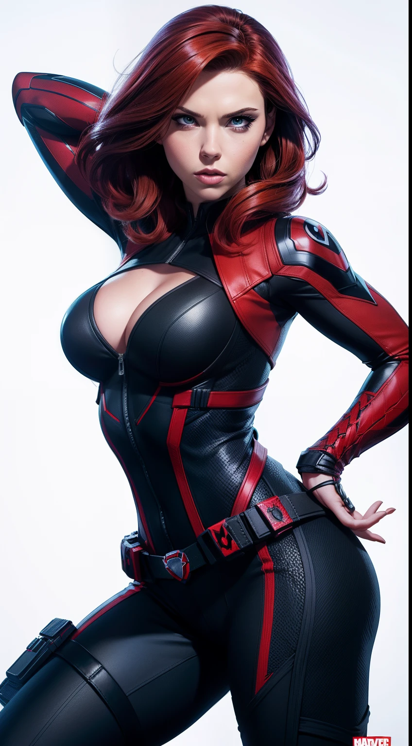 Black Widow от Marvel Comics, fantasy setting, Dynamic poses, whitebackground, Character concept, character art, Character portrait, tmasterpiece, beste-Qualit, best resolution, 8K