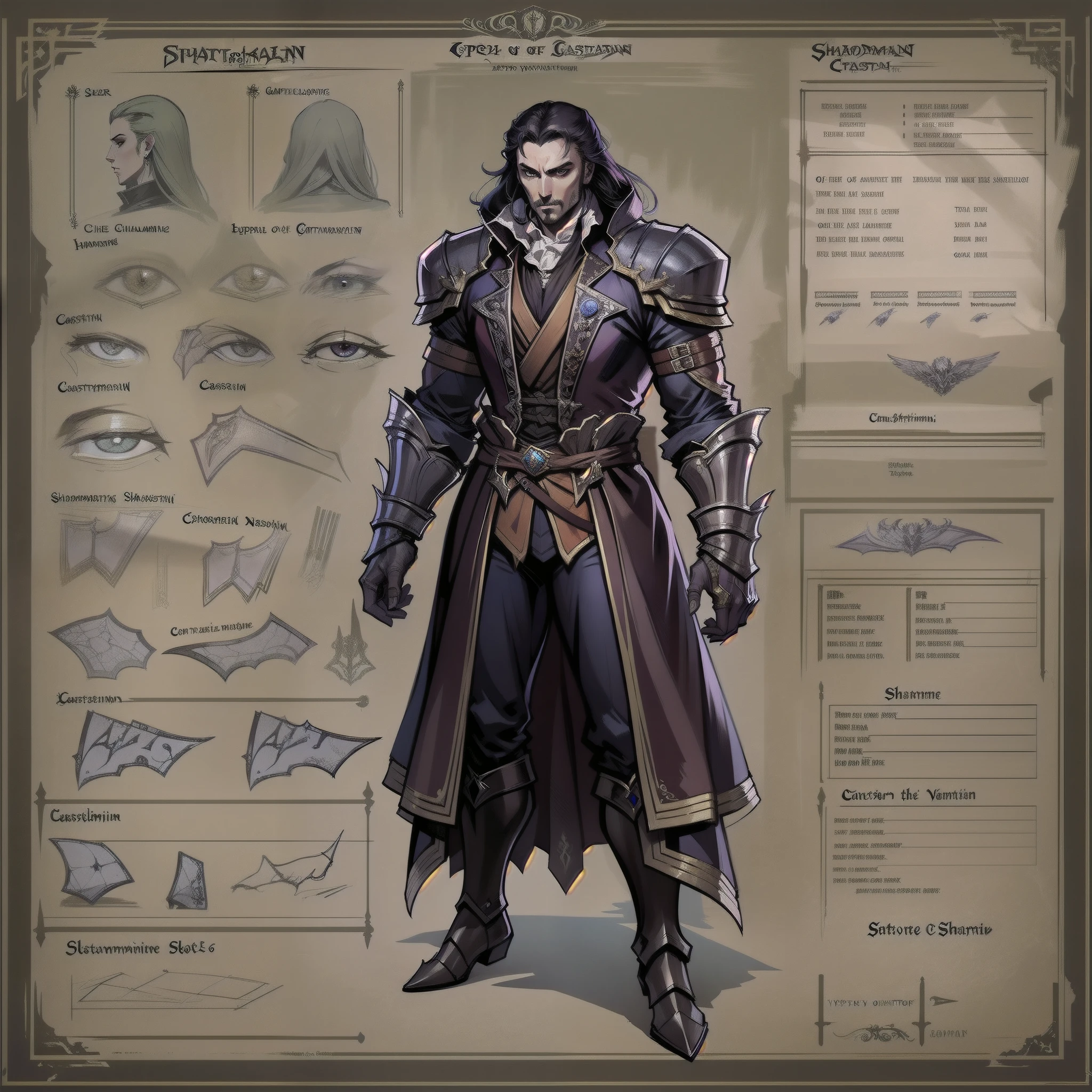 Castlevania Lord of the shadows hyper realistic super detailed Character sheet design