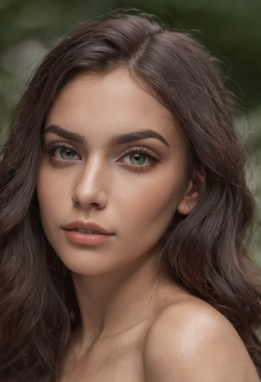 melhor qualidade, fotografia de realista, 4k, morena bonita, NSFW, olhos verdes, Rosto perfeito e bonito, Smallunderboob, com pele clara,: