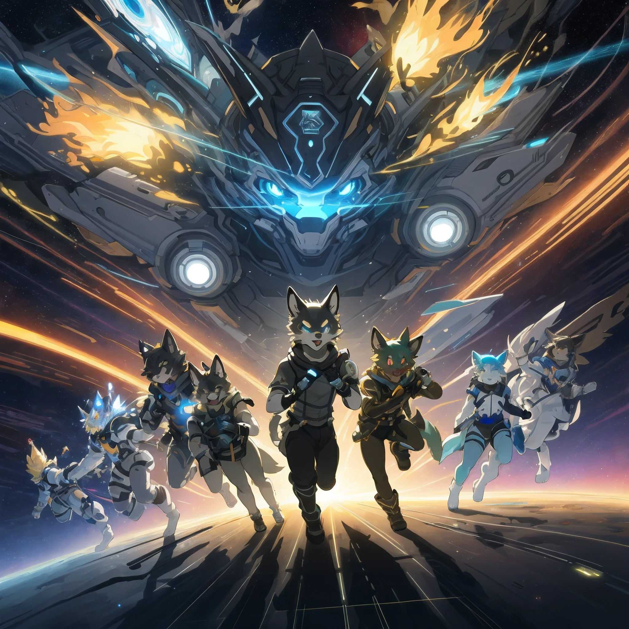 top quality, best quality, High-quality illustrations, masterpiece, super high resolution, detailed background, glow line hologram, cyber space, Time patrol, 6+boys, 6+girls, absurdres(highly detailed beautiful face and eyes)perfect anatomy, expression, caustics, dynamic lighting, cinematic shadow(kemono, furry anthro)assorted poses, dynamic angle,