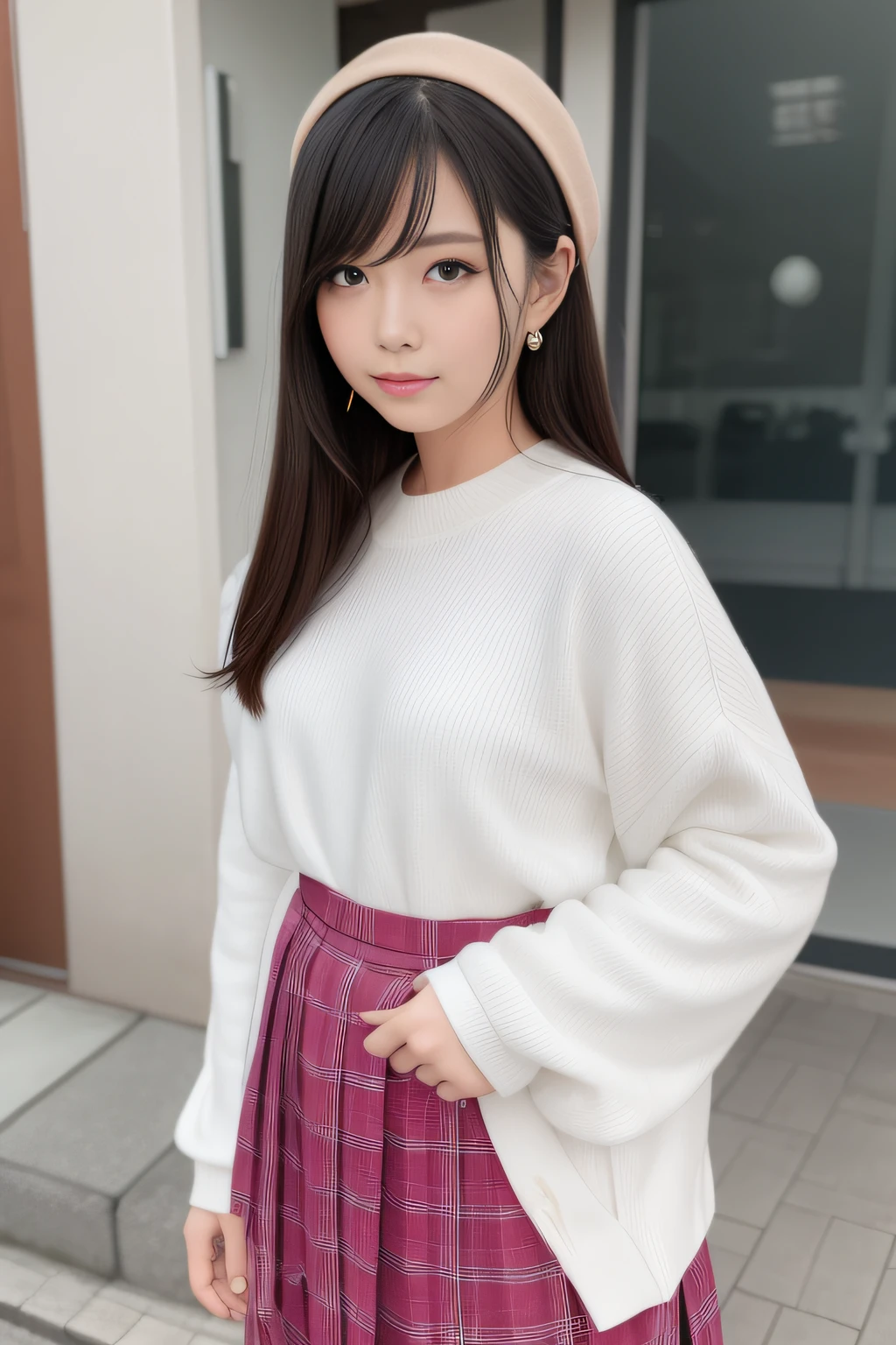 High quality、masutepiece、超A high resolution、(Photorealistic:1.4)、Akita Bijin、Fair skin、japanes、colourful clothes、skirt by the、doress、pumps、(Thin eyebrows:0.2)、(thin lipss:0.8)、(small nose:0.8)、Appearance without makeup、walk、cowboy shot、(the perfect body:1.2)、(small nipple:0.7)、Akita City、By Michelangelo、ulzzang -6500-v1.1