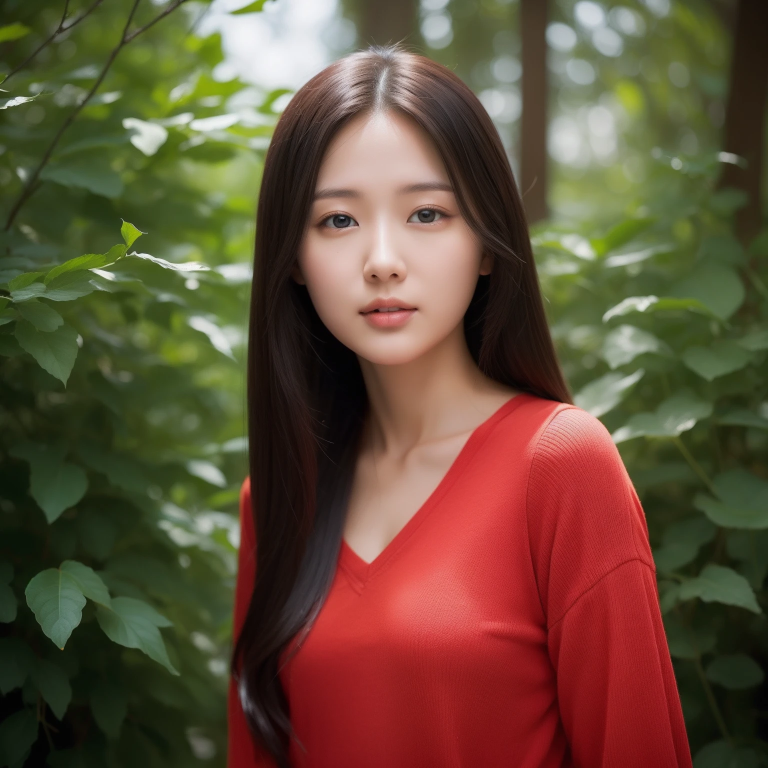 face lighting,bright backlight,medium breasts,super high resolution,best quality,Photos,4k,(Realistic:1.2),xiahe,1girl,red hair,long hair,white shirt,