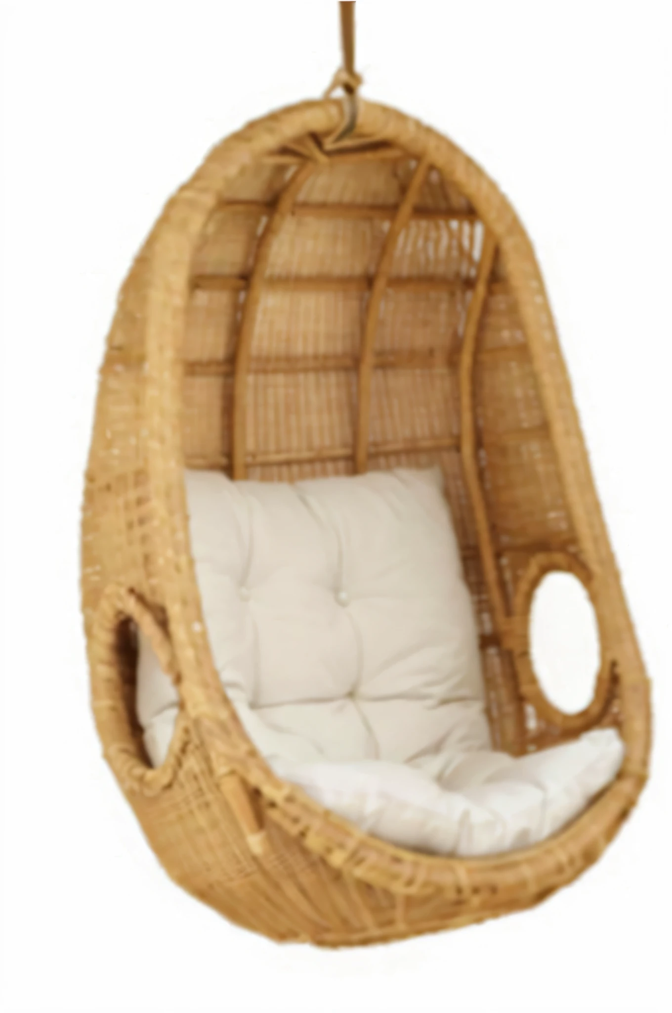a close up of a hanging chair with a cushion on it, wicker chair, comfy chairs, wicker art, woodstock, very comfy, grain”, cozy arm chairs, elgant, inspiring, unwind!, chair, a quaint, egg, quaint, single chair, photograph credit: ap, mulato, pod, dada, comfy, alt art, nicki minaj