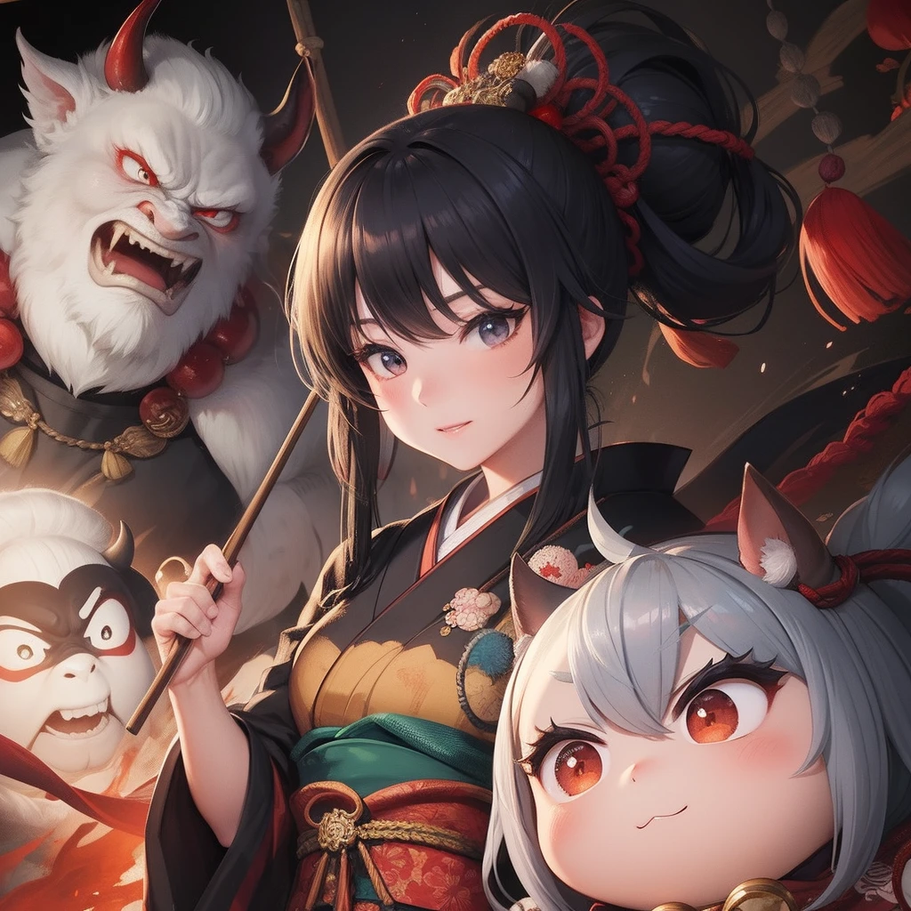 Japanese mythology,Hundred ghosts,Ogre,detail-rich,tmasterpiece,Exaggerated caricature