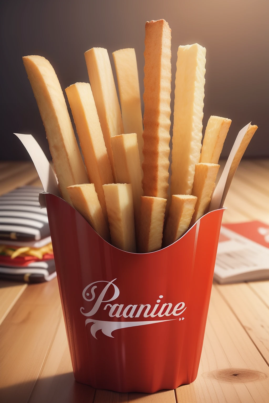 Create a French fries ad with black, Branco, vermelho, e parece desenhado em um quadro-negro