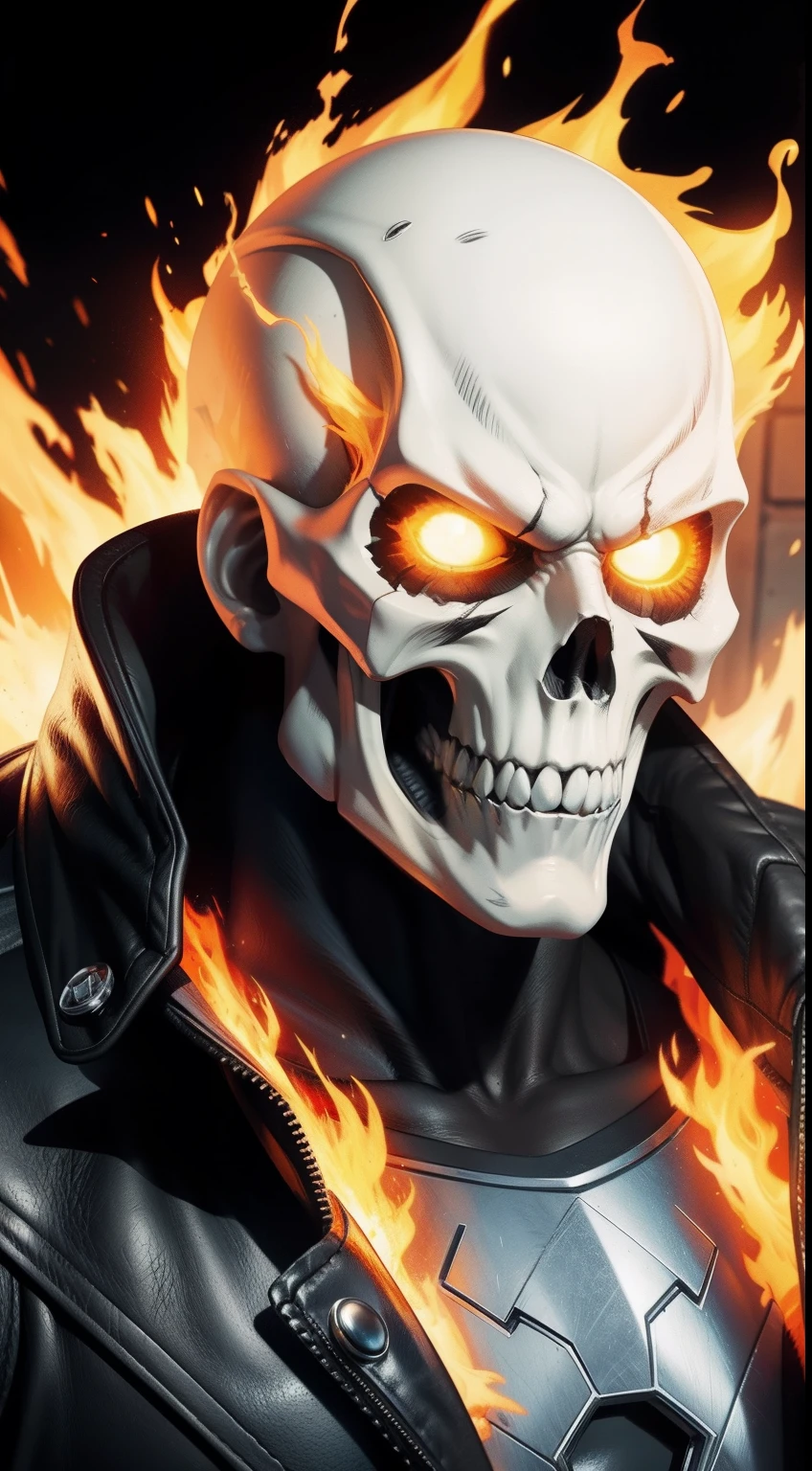 Ghost Rider from Marvel Comics, fantasy setting, Dynamic poses, whitebackground, Character concept, character art, Character portrait, tmasterpiece, beste-Qualit, best resolution, 8K