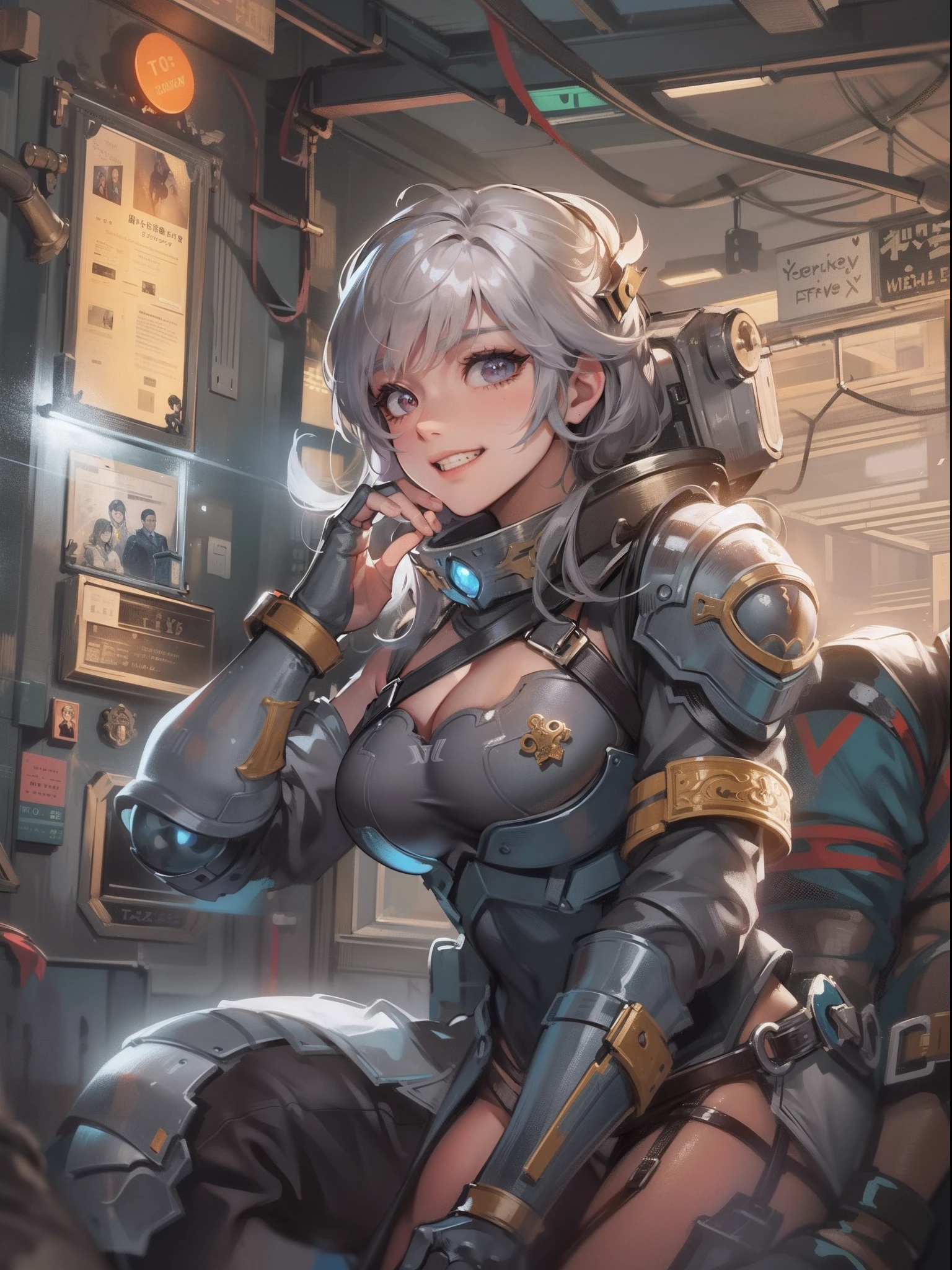 The highest image quality、The best illustrations、beatiful backgrounds、Beautiful portrait、Muscle Beauty、Muscle Carnival、Muscle Old Lady、Metal Body Armor、Female Detective、Female Space Detective、gently smiling、