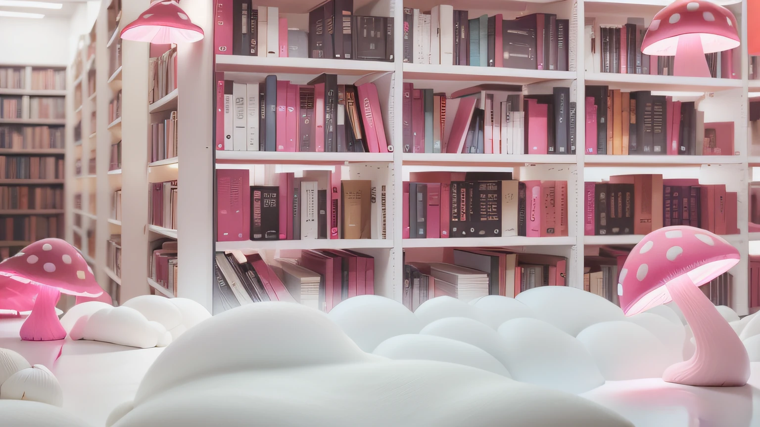 Biblioteca. Livros. maquete. Neon dark pink mushroom. maquete. Neon Mushroom. cotton. maquete. neon light. cotton. maquete. dark pink mushroom.