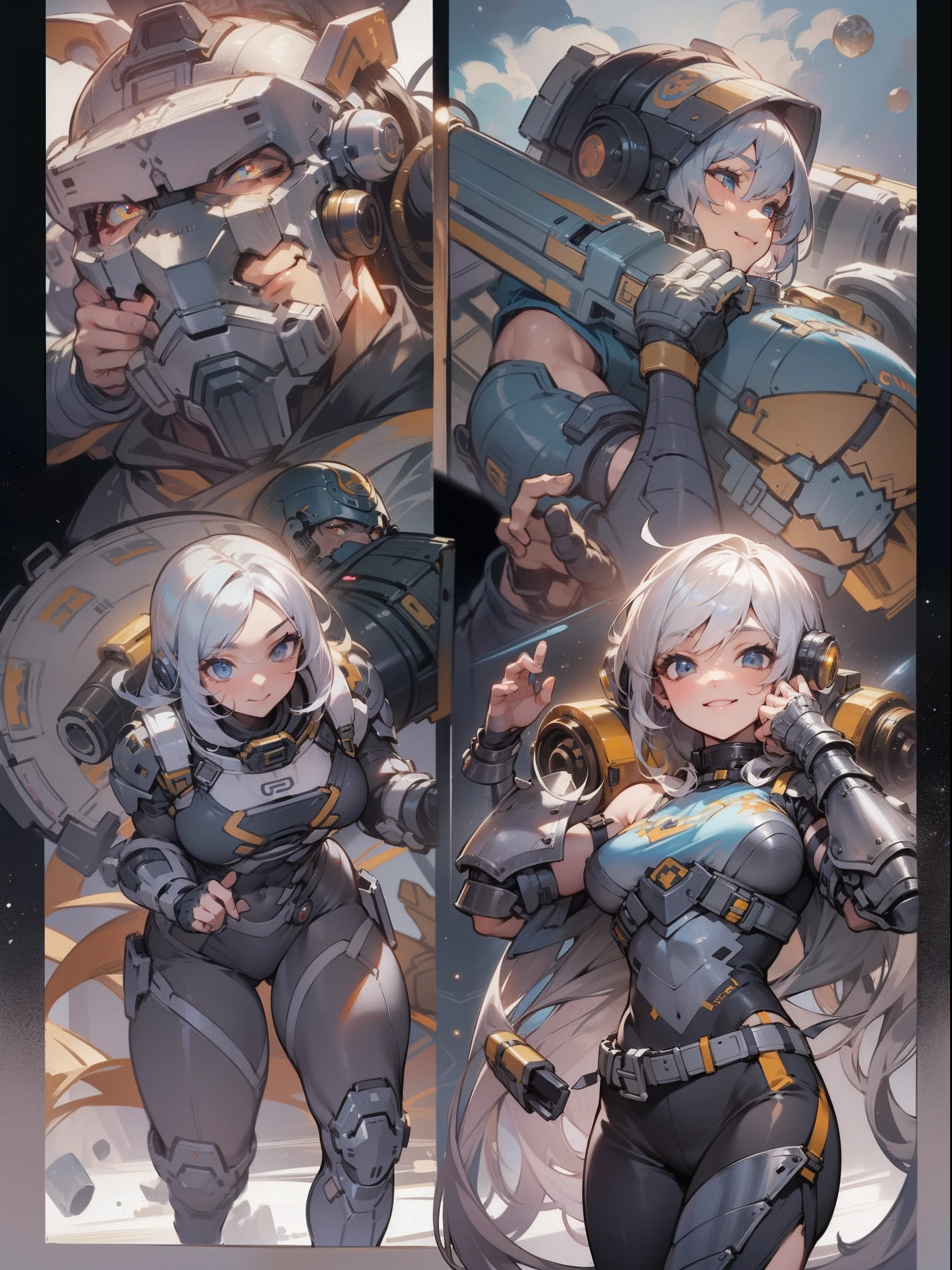 The highest image quality、The best illustrations、beatiful backgrounds、Beautiful portrait、Muscle Beauty、Muscle Carnival、Muscle Old Lady、Metal Body Armor、Female Detective、Female Space Detective、gently smiling、