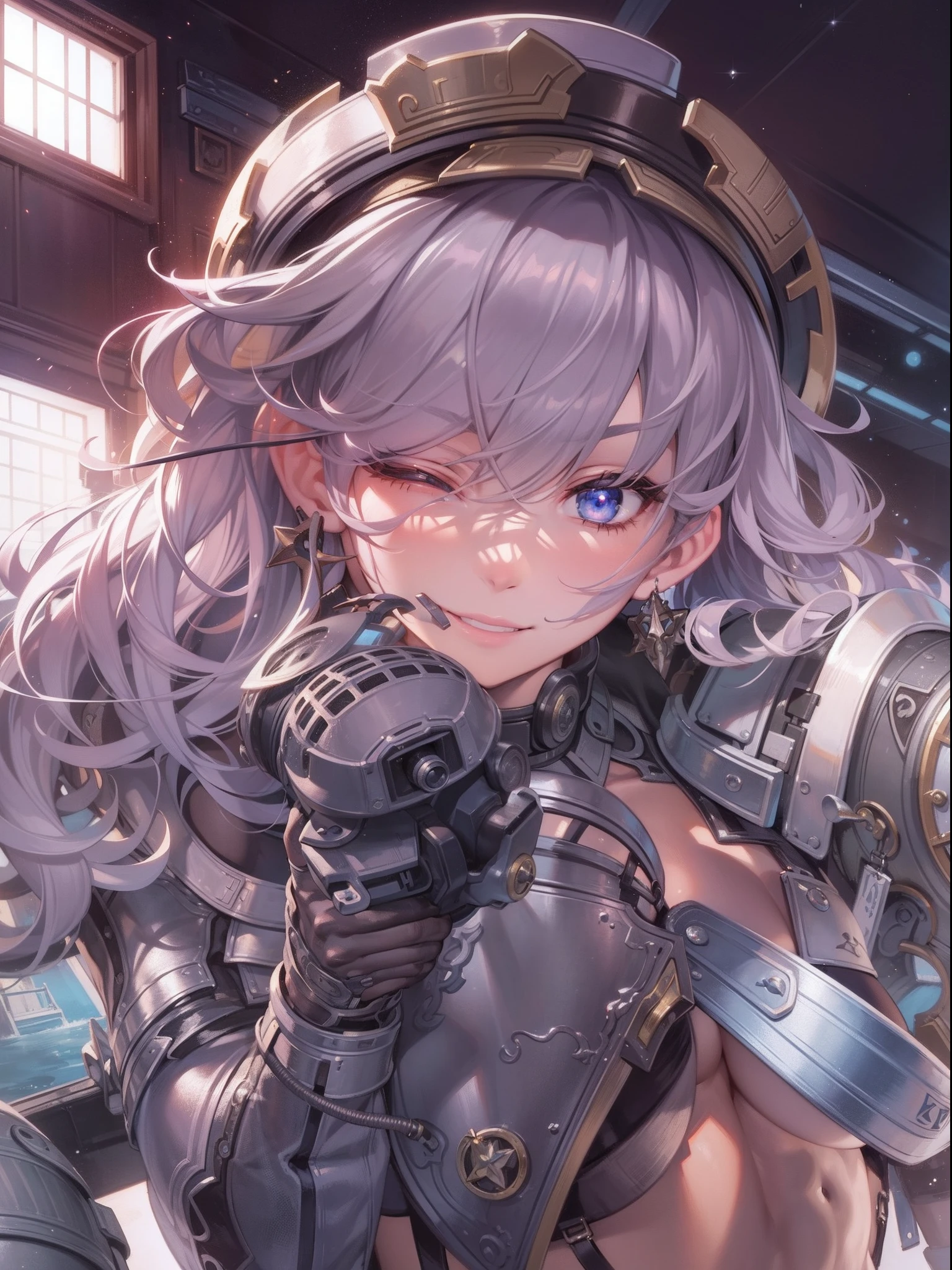 The highest image quality、The best illustrations、beatiful backgrounds、Beautiful portrait、Muscle Beauty、Muscle Carnival、Muscle Old Lady、Metal Body Armor、Female Detective、Female Space Detective、gently smiling、