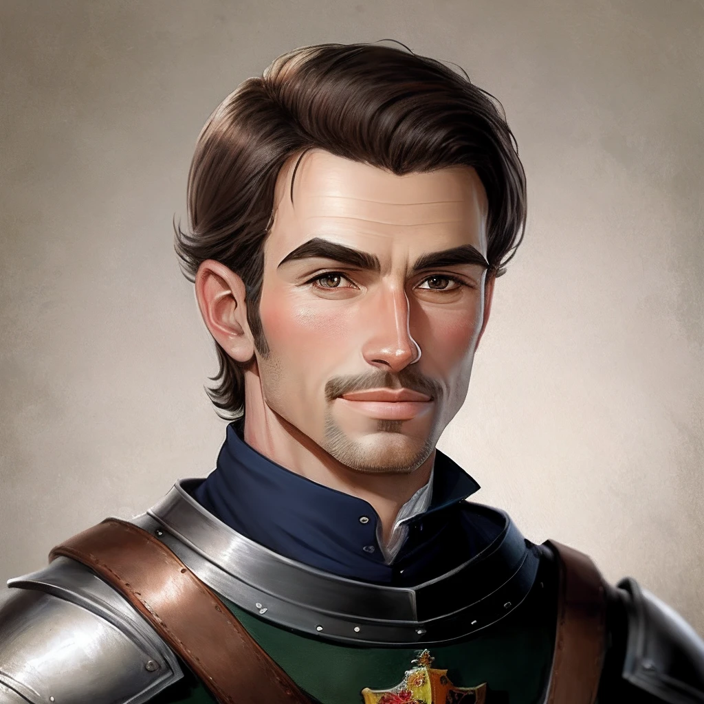 Caricature of a brunette medieval knight, Age about 30 years,Handsome