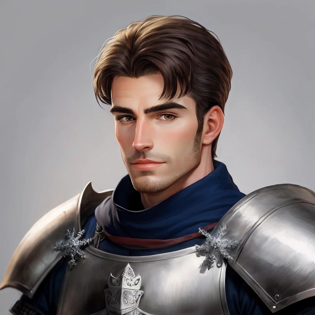 Caricature of a brunette medieval knight, Age about 30 years,Handsome