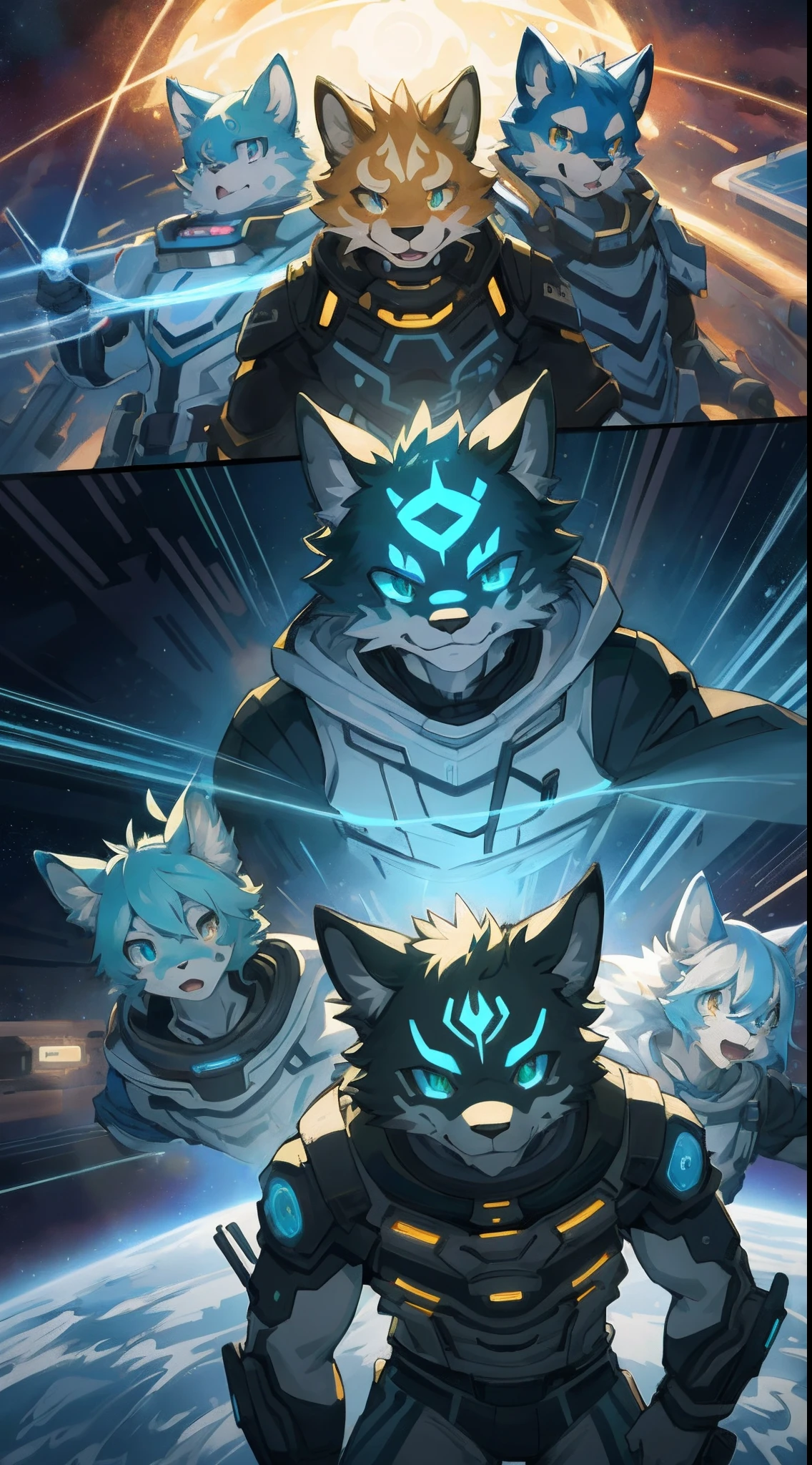 top quality, best quality, High-quality illustrations, masterpiece, super high resolution, detailed background, glow line hologram, cyber space, Time patrol, 6+boys, 6+girls, absurdres(highly detailed beautiful face and eyes)perfect anatomy, expression, caustics, dynamic lighting, cinematic shadow(kemono, furry anthro)assorted poses, dynamic angle,