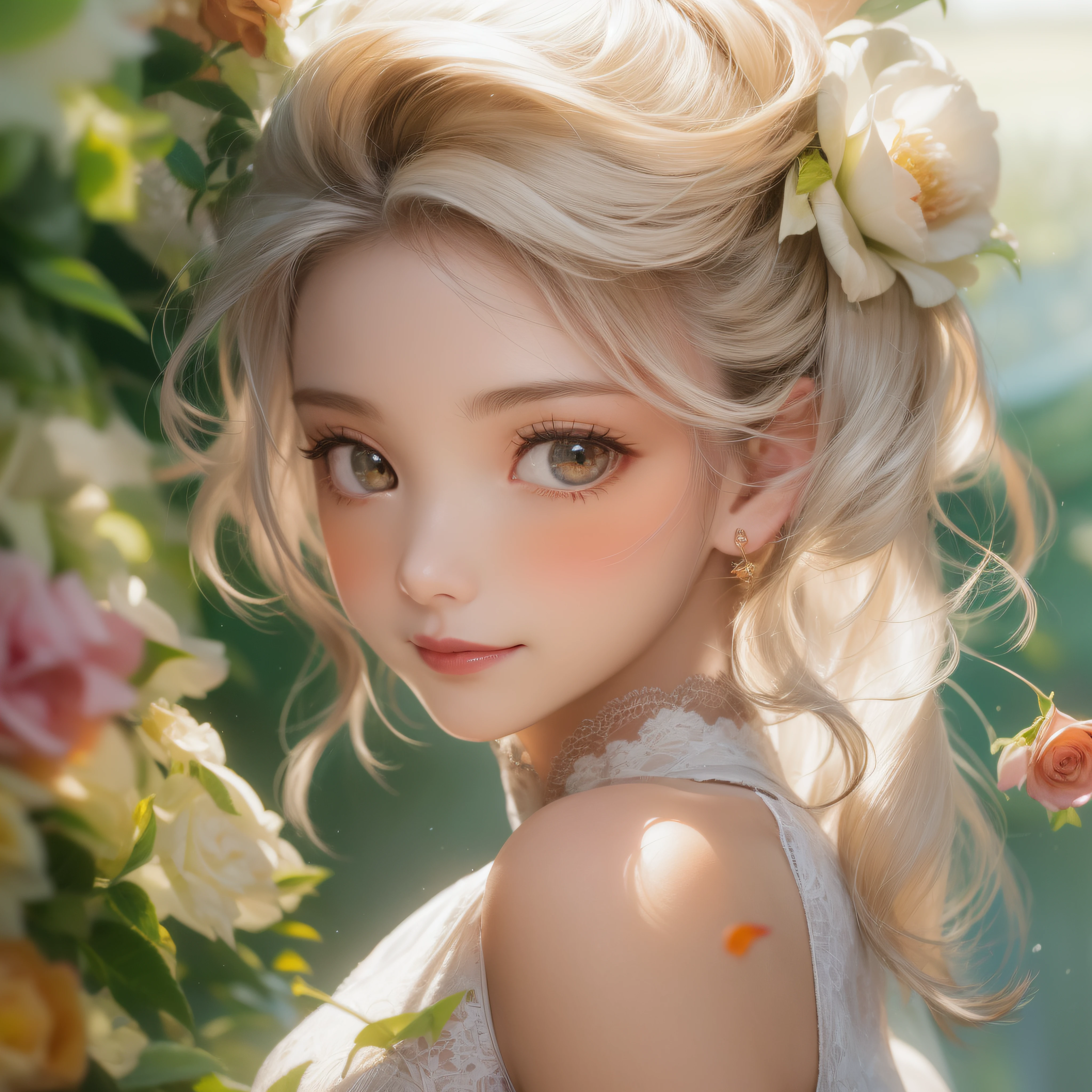 Close up of rosy smile、Close up of rosy smile、Close up of rosy smile、(realisitic、hight resolution)、(1 girl in)、Do-Up Eye、Korean Girl、(Best Quality), (masutepiece), (1girl in), Solo, a beauty girl, Perfect face, Big Breast,dreamlikeart、Highly detailed airbrush art((Surreal))、Volumetric lighting、(top-quality)、The ultra-detailliert、(The composition of the movement:1.4)、Highly detailed colorful details、(Bright lighting)、dynamic compositions、Ray traching、The mirror reflects light、Shallow depth of field、ultra-detailliert、mixing  exposure、nffsw、Her eyes glow with crimson rosy、Her rosy face is、Full of adventure anticipation and courage.、A smile appears on her rosy lips。 At the rear、The sun is slowly tilting to the west。Its light brings rosy light to the surface of the sea、The swaying waves create a beautiful scene。Her eyes are clearly rosy。numerous roses、glowing roses、glowing roses、Glowing eyes、Glowing eyes、Glowing eyes、