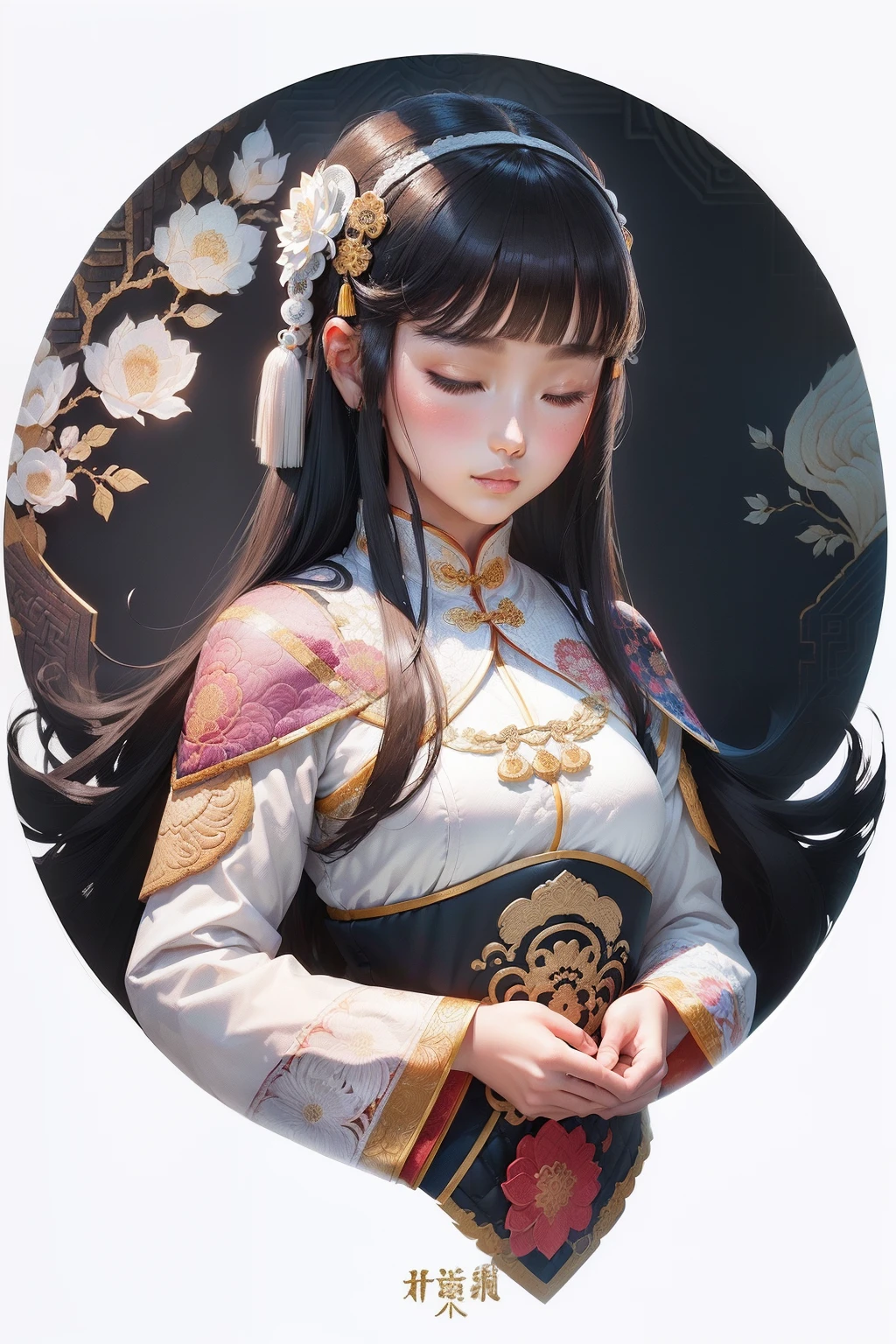 (White background:1.4),(Silhouette of a girl's head, Eyes closed, colorfull long hair, Oriental elements),(Chinese illustration:1.3,paper art:1.3, Quilted paper art:1.2),( reasonable design, Clear lines, High sharpness,Best quality, Very detailed, Masterpiece, movie light effect, 4K )