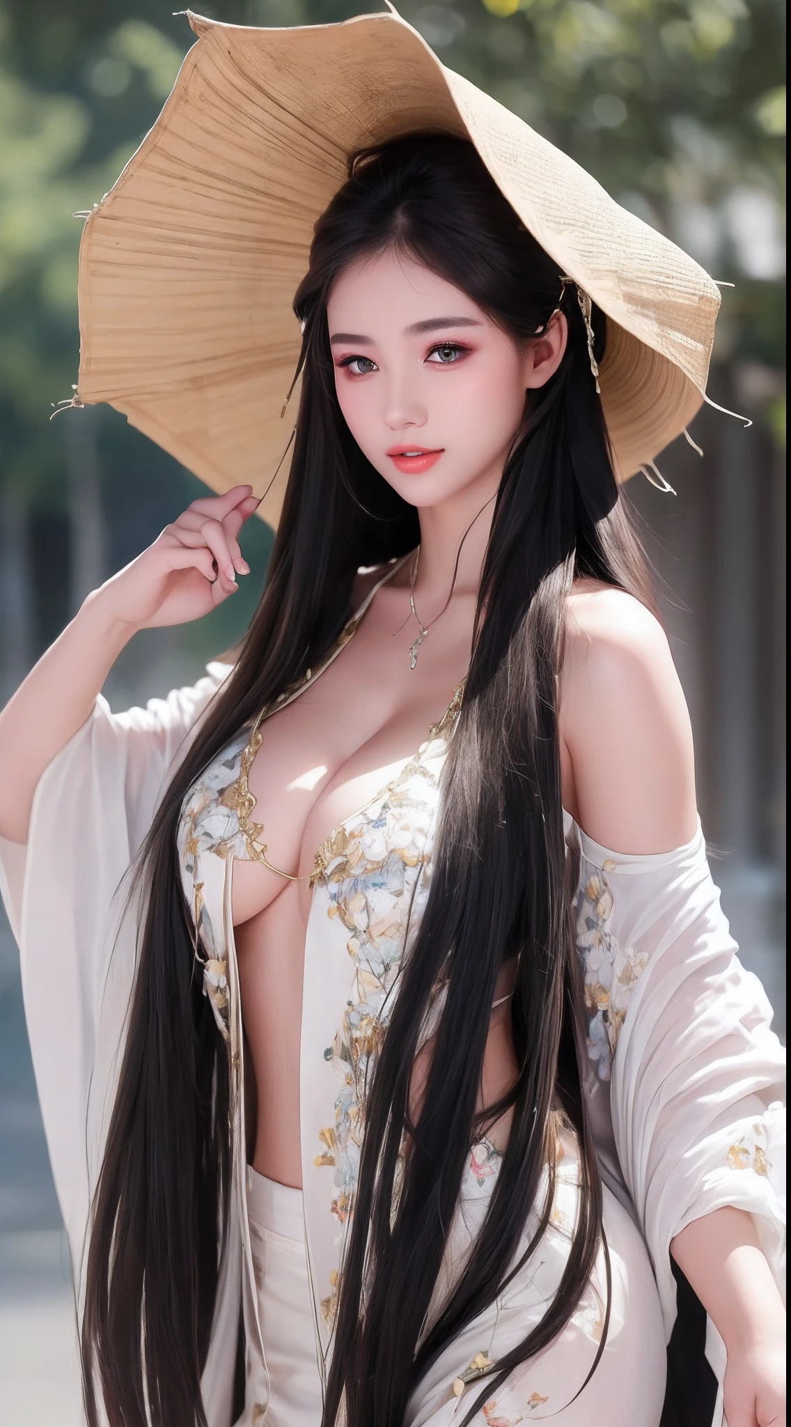 ((Best Quality, 8k, Masterpiece: 1.3)), Focus: 1.2, Perfect Body Beauty: 1.4, Buttocks: 1.2, ((Layered Haircut)), (Wet Clothes: 1.1), (Rain, Street:1.3), (Breasts: 1.2), (Hanfu: 1.2), Bare Shoulders, Bare Legs, Highly Detailed Face and Skin Texture, Fine Eyes, Double Eyelids, Whitened Skin, Long Hair, (Shut Up: 1.5), (Bokeh Background: 1.5), Big Breasts