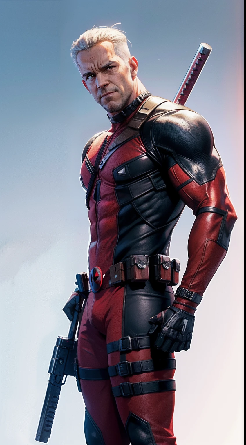Deadpool (terminator) от Marvel Comics, fantasy setting, Dynamic poses, whitebackground, Character concept, character art, Character portrait, tmasterpiece, beste-Qualit, best resolution, 8K