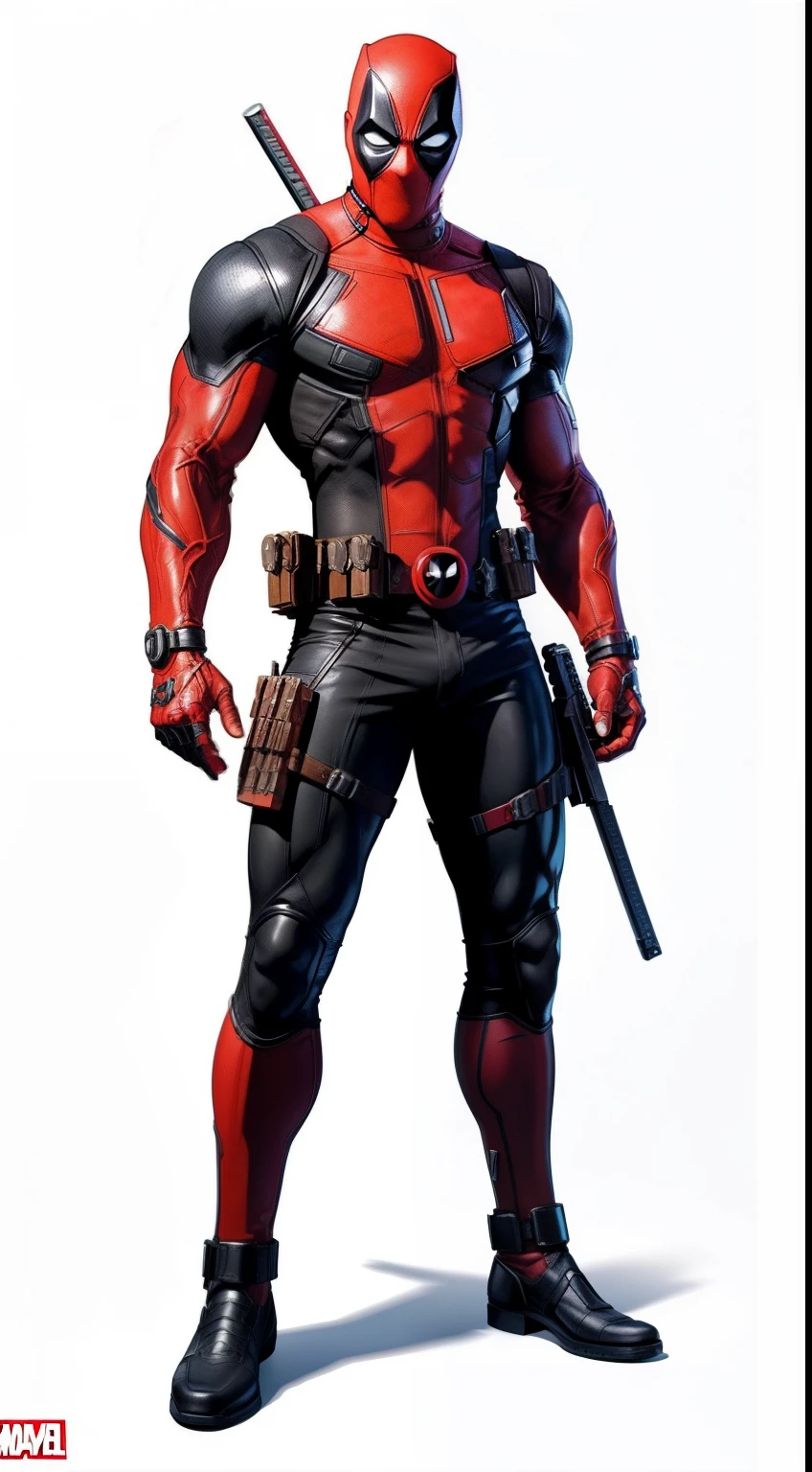 Deadpool (terminator) от Marvel Comics, fantasy setting, Dynamic poses, whitebackground, Character concept, character art, Character portrait, tmasterpiece, beste-Qualit, best resolution, 8K