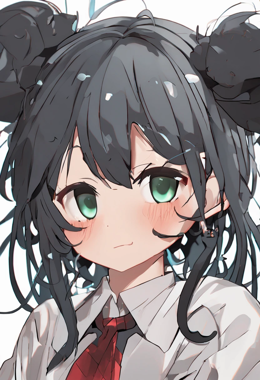 black hair, hair bobbles, wince, longeyelashes, solid circle eyes, fake animal ears, light smile, ear blush, fang, Surrealism, drop shadow, anaglyph, stereogram, tachi-e, pov, atmospheric perspective, 8k, super detail, ccurate, best quality