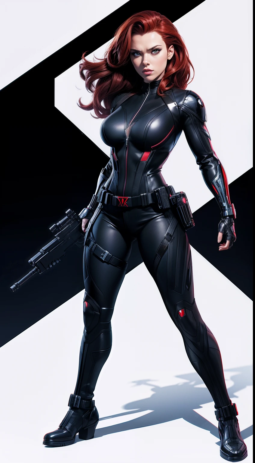 Black Widow (terminator) от Marvel Comics, fantasy setting, Dynamic poses, whitebackground, Character concept, character art, Character portrait, tmasterpiece, beste-Qualit, best resolution, 8K