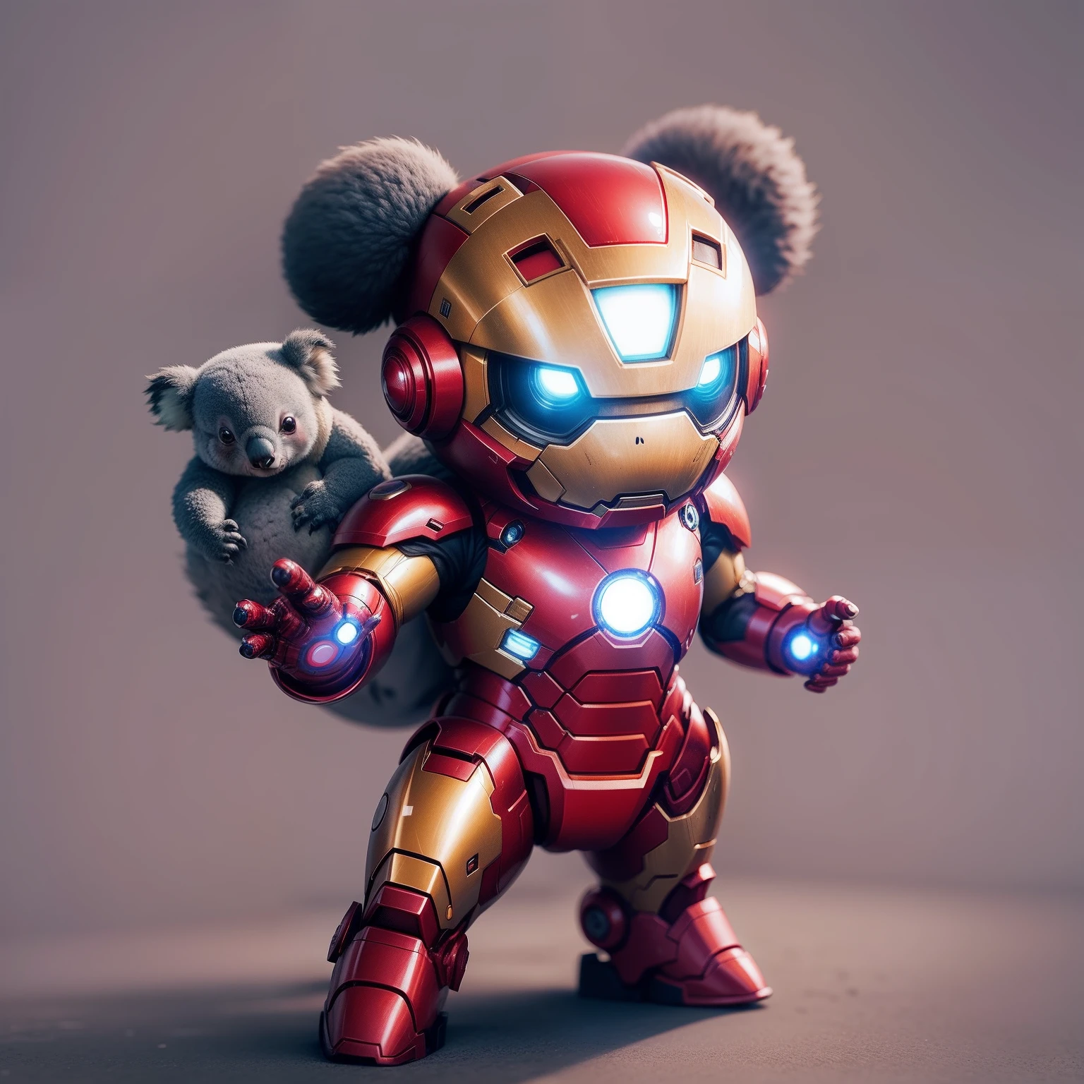 Cute koala in Iron Man suit, Small, Tiny, estilo chibi, Full body, Sharp Focus, 8K Wallpaper, masutepiece