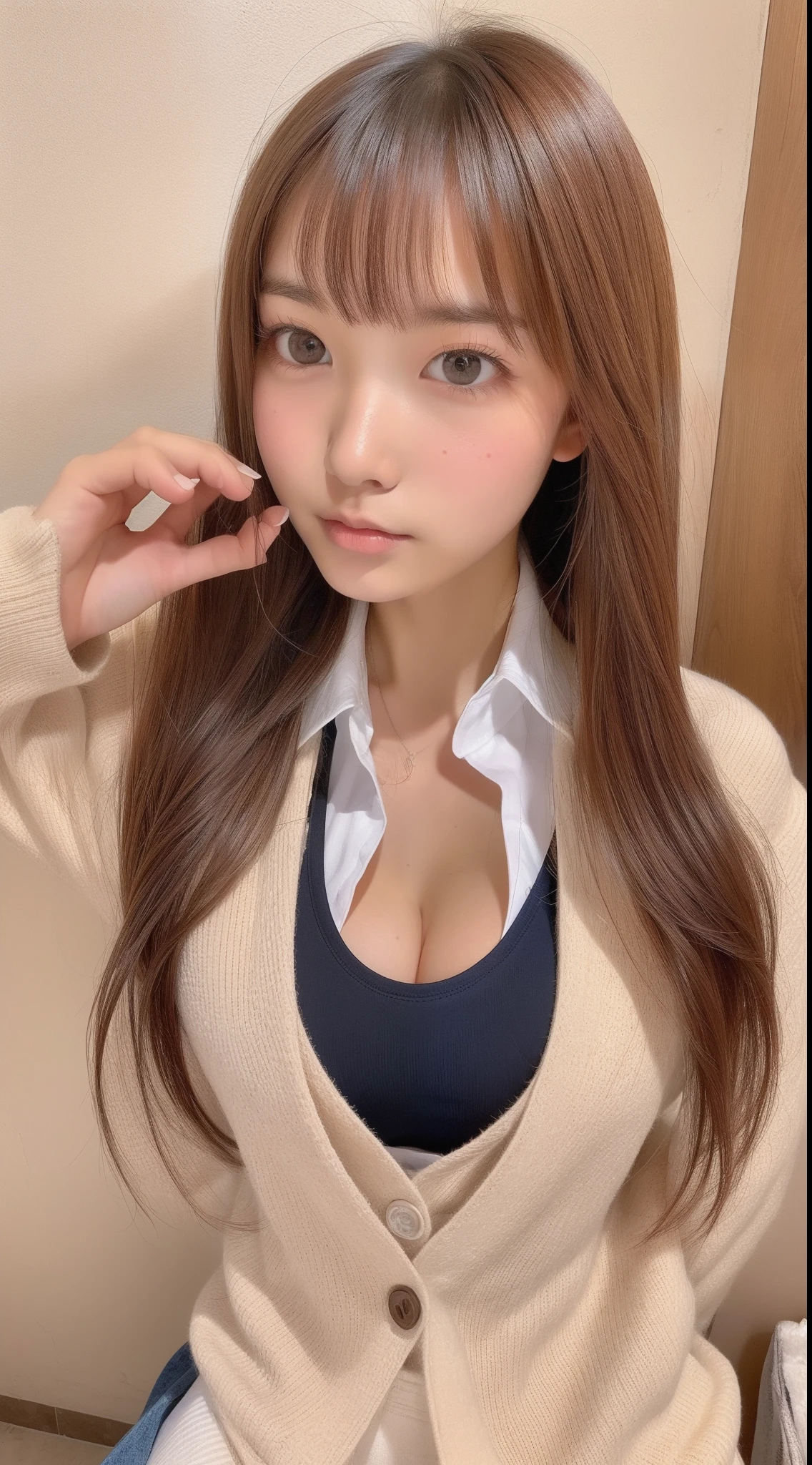校服、High school students、hi-school girl、full bodyesbian、1girl in、Wheat-toned skin、cleavage of the breast