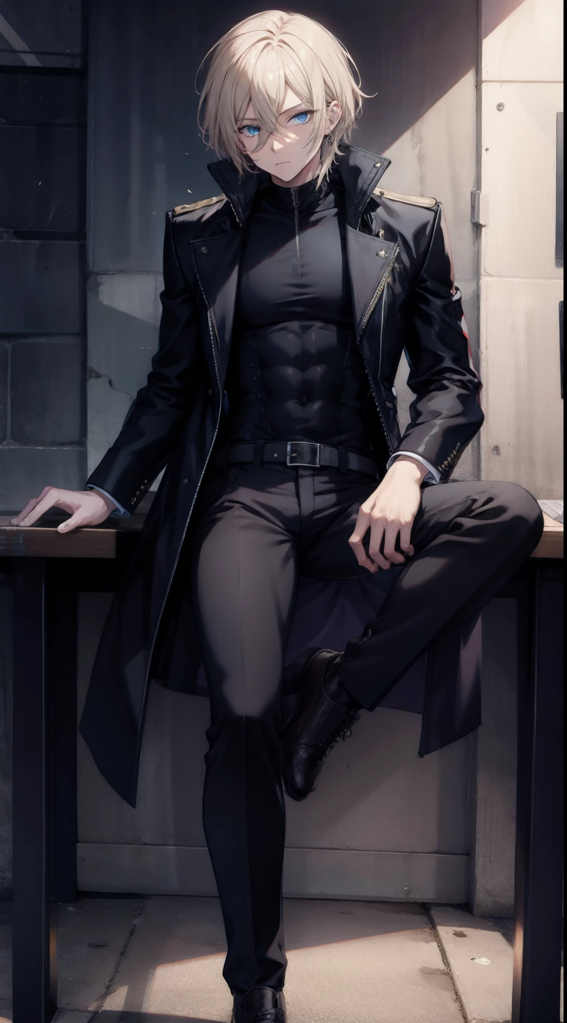 masterpiece, highlydetailed, (male:1.2), (blonde hair:brown hair:0.5), (blue eyes:green eyes:0.8), (muscular build:lean build:0.7), (tattoos:piercings:0.3), (casual attire:formal attire:0.6), (black leather jacket:white shirt:0.4), (ripped jeans:tailored pants:0.5), (black boots:white sneakers:0.4), (standing pose:sitting pose:0.7), (urban background:nature background:0.5)