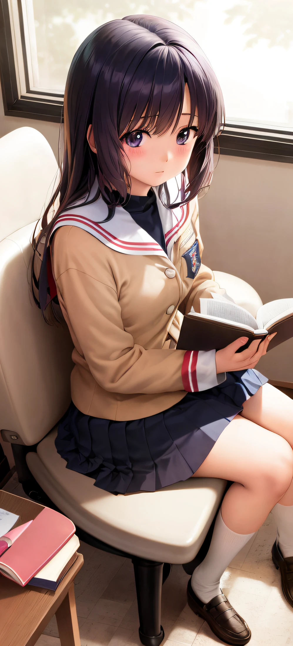 Anime girl sitting on toilet with a book on her lap, Hinata Hyuga, Realistic Schoolgirl, sakimichan, Rei Hiroe, nishimiya shouko, iwakura lain, Kotegawa Yui, Kimi Takemura, chiaki nanami, portrait of mayuri shiina, a hyperrealistic schoolgirl