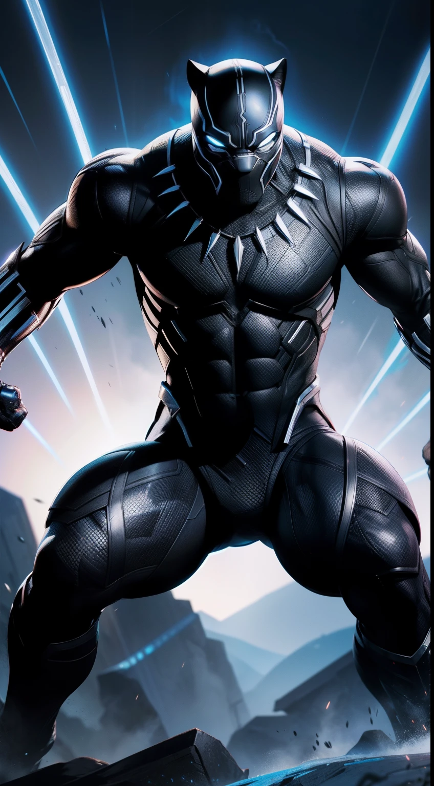 Black Panther (terminator) от Marvel Comics, fantasy setting, Dynamic poses, whitebackground, Character concept, character art, Character portrait, tmasterpiece, beste-Qualit, best resolution, 8K