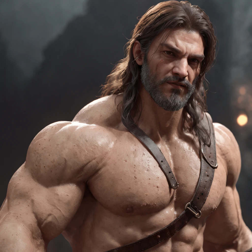 (professional 3d render:1.3) af (Realistic:1.3) most beautiful artwork photo in the world，Features soft and shiny male heroes, ((Epic hero fantasy muscle man rough wet hero angry looking long hair short beard and ferocious expression in dynamic pose, Fantastic location, Majestic cluttered environment)), Full body 8K unified rendering, action  shot, skin pore, very dark lighting, heavyshading, Detailed, Detailed face, (vibrant, photograph realistic, Realistic, Dramatic, Dark, Sharp focus, 8K), (Old leather garments damaged by weathering:1.4), ((((Wear fur)))), (Intricate:1.4), decadent, (Highly detailed:1.4), Digital painting, rendering by octane, art  stations, concept-art, smooth, Sharp focus, illustration, Art germ, (loish:0.23), wlop ilya kuvshinov, and greg rutkowski and alphonse mucha gracias, (Global illumination, Studio light, volumettic light), heavy rain, particles floating, lotr, fantasy, elf, full bodyesbian, ((Dark and ancient city background:1.3)),CGSesociety,art  stations,Arafard men in white robes hold crosses in church, Guviz-style artwork, wojtek fus, Render in Unreal Engine 5, alexey egorov, rendered in corona, Catholic, in a large cathedral, picture of a male cleric, Majestic son, charlie bowater character art, inspired by Mathieu Le Nain