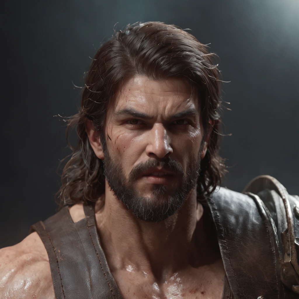 (professional 3d render:1.3) af (Realistic:1.3) most beautiful artwork photo in the world,Features soft and shiny male heroes, ((Epic hero fantasy muscle man rough wet hero angry looking long hair short beard and ferocious expression in dynamic pose, Fantastic location, Majestic cluttered environment)), Full body 8K unified rendering, action shot, skin pore, very dark lighting, heavyshading, Detailed, Detailed face, (vibrant, photograph realistic, Realistic, Dramatic, Dark, Sharp focus, 8K), (Old leather garments damaged by weathering:1.4), ((((Wear fur)))), (Intricate:1.4), decadent, (Highly detailed:1.4), Digital painting, rendering by octane, art stations, concept-art, smooth, Sharp focus, illustration, Art germ, (loish:0.23), wlop ilya kuvshinov, and greg rutkowski and alphonse mucha gracias, (Global illumination, Studio light, volumettic light), heavy rain, particles floating, lotr, fantasy, elf, full bodyesbian, ((Dark and ancient city background:1.3)),CGSesociety,art stations,Arafard men in white robes hold crosses in church, Guviz-style artwork, wojtek fus, Render in Unreal Engine 5, alexey egorov, rendered in corona, Catholic, in a large cathedral, picture of a male cleric, Majestic son, charlie bowater character art, inspired by Mathieu Le Nain