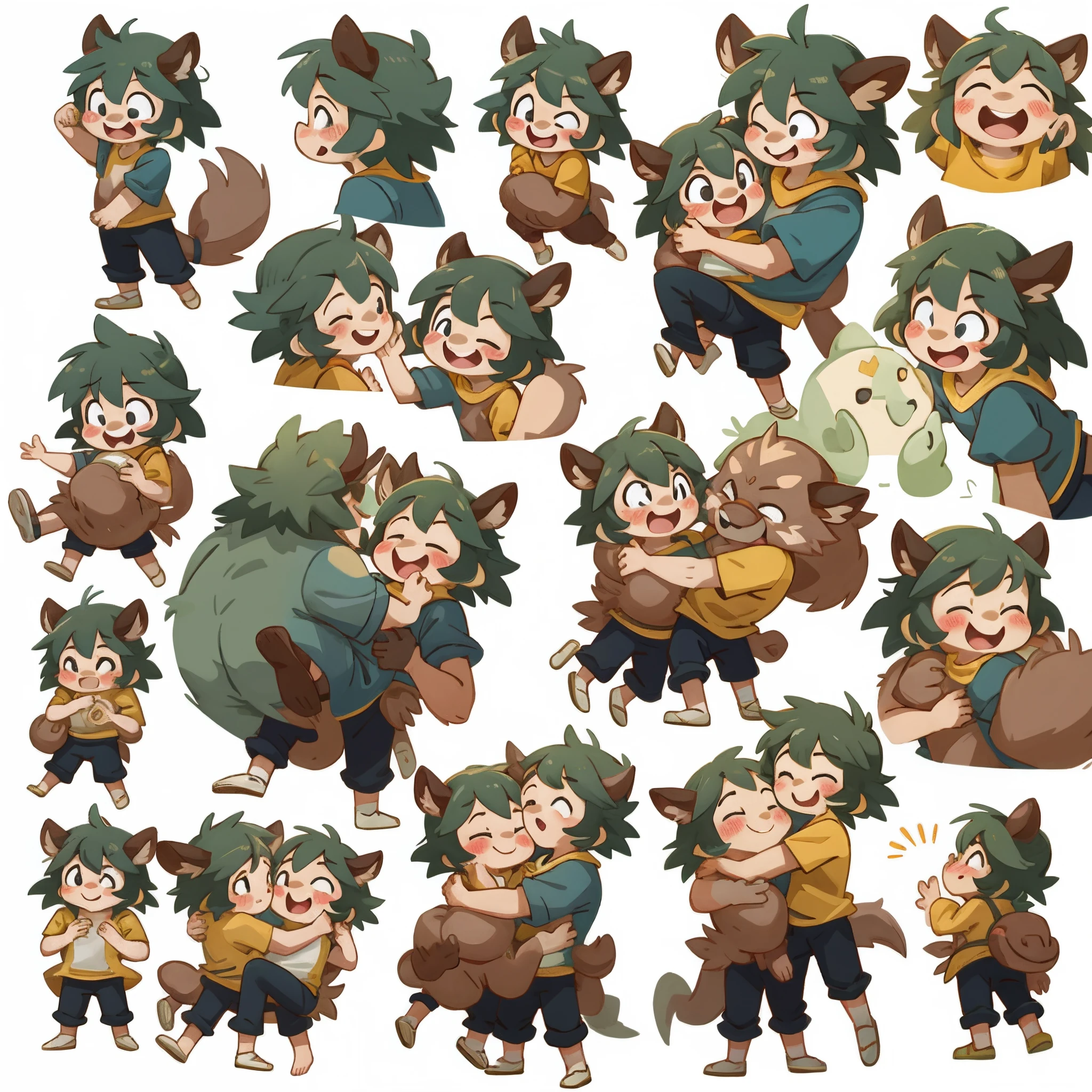 Child girl, beastman:2, Hug each other, smile, joyful, play with, Princess carry, piggyback, assorted poses, assorted angles, assorted facial expression, full body,