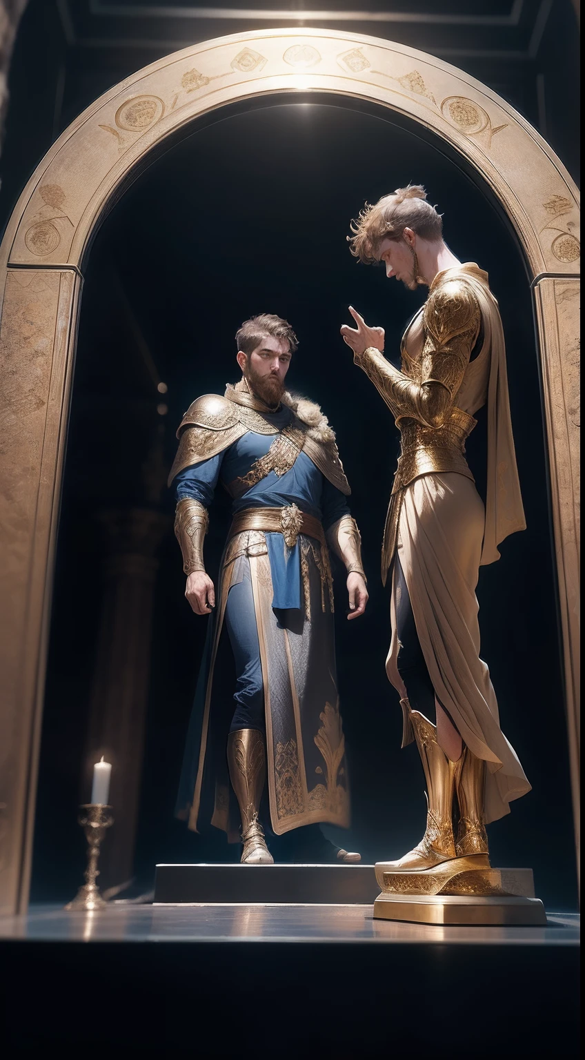 Illustrates the tense moment when Pythias stood before the tyrant Dionysius,Defend your beliefs and principles. The magnificent throne room adds an atmosphere of intimidation to the scene.