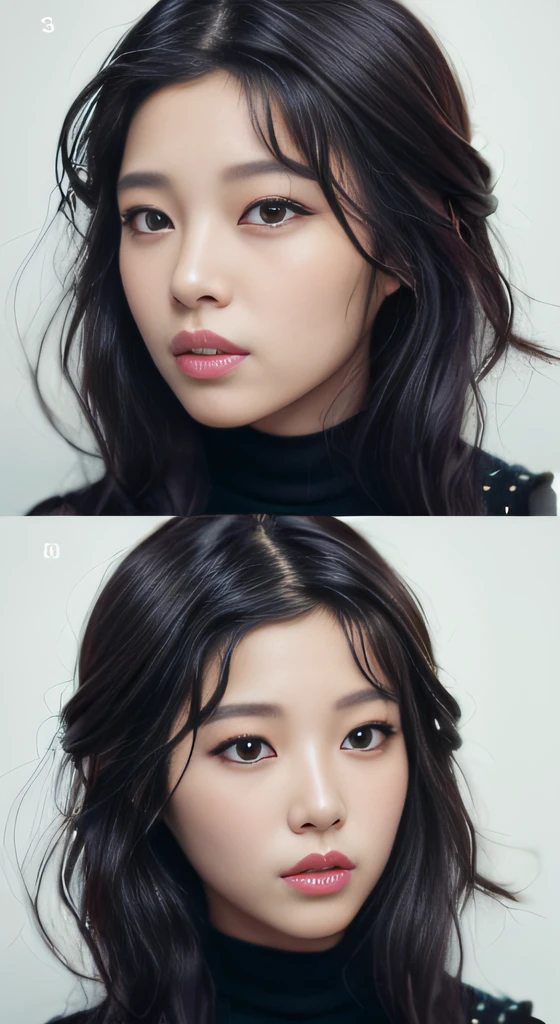 a close up of a woman with a black turtle neck top, bae suzy, portrait of female korean idol, korean face features, female actress from korea, headshot profile picture, popular south korean makeup, beautiful faces aesthetic, hwang se - on, young adorable korean face, cute korean actress, close - up studio photo, popular korean makeup, lee ji - eun