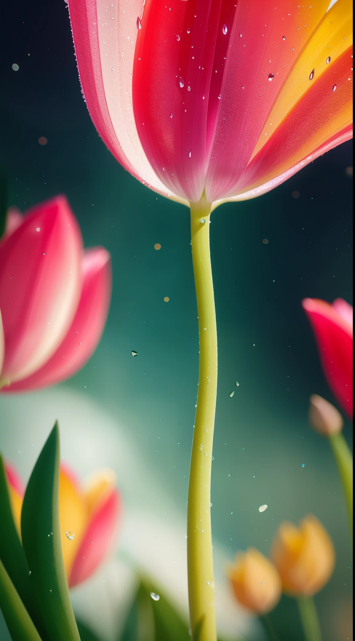 Crystal tulip, water drops, bokeh, Splendor, Colorful, Amazing photography, photo-realism, ultra - detailed, 4K, depth of fields, A high resolution, film grain, macro