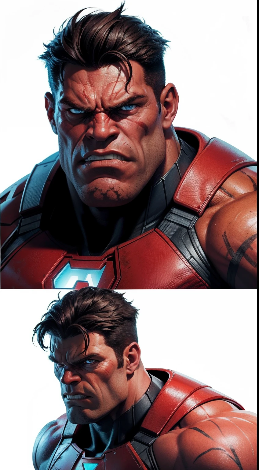 Red Hulk  (cyborg) от Marvel Comics, fantasy setting, Dynamic poses, whitebackground, Character concept, character art, Character portrait, tmasterpiece, beste-Qualit, best resolution, 8K