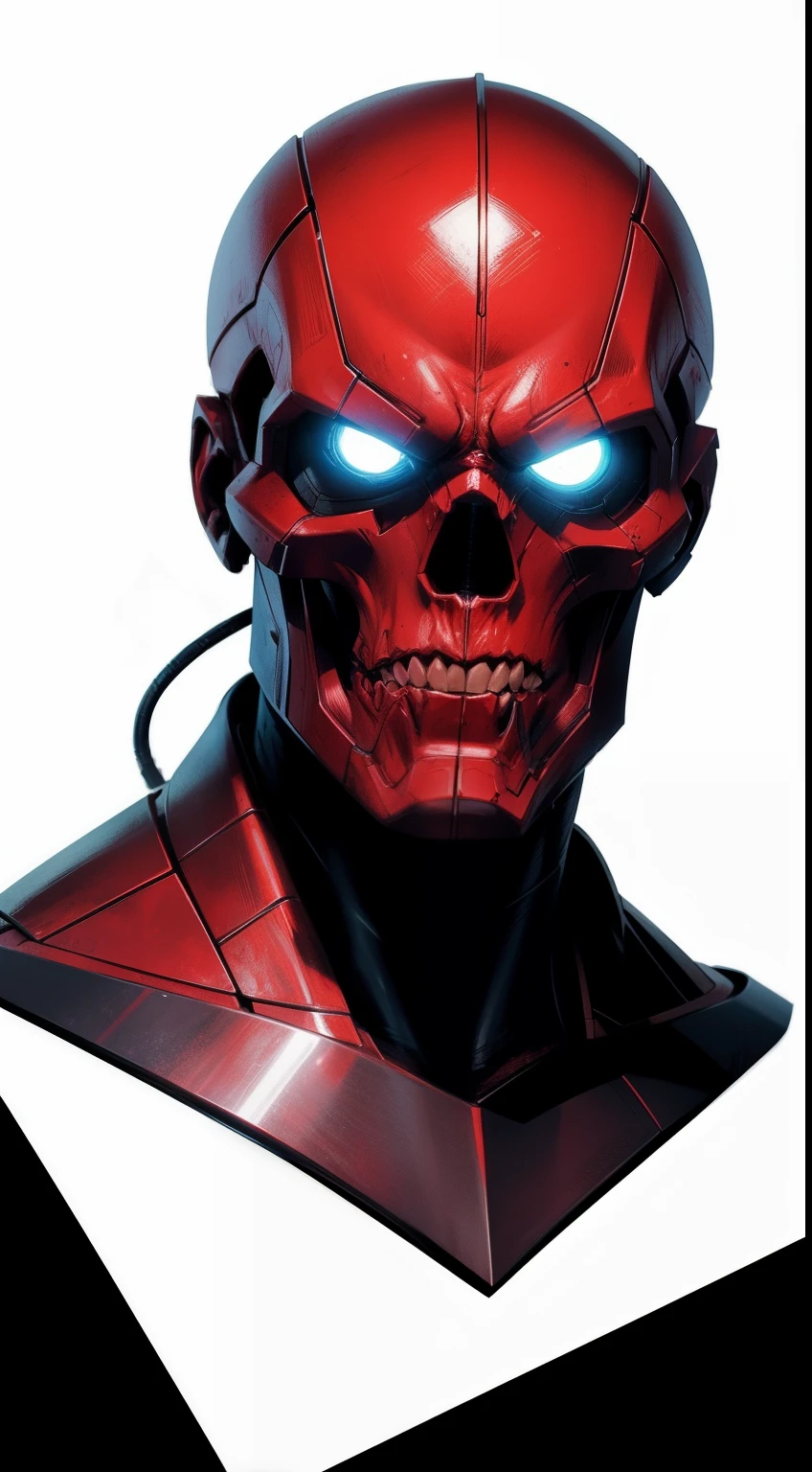 Red Skull (cyborg) от Marvel Comics, fantasy setting, Dynamic poses, whitebackground, Character concept, character art, Character portrait, tmasterpiece, beste-Qualit, best resolution, 8K
