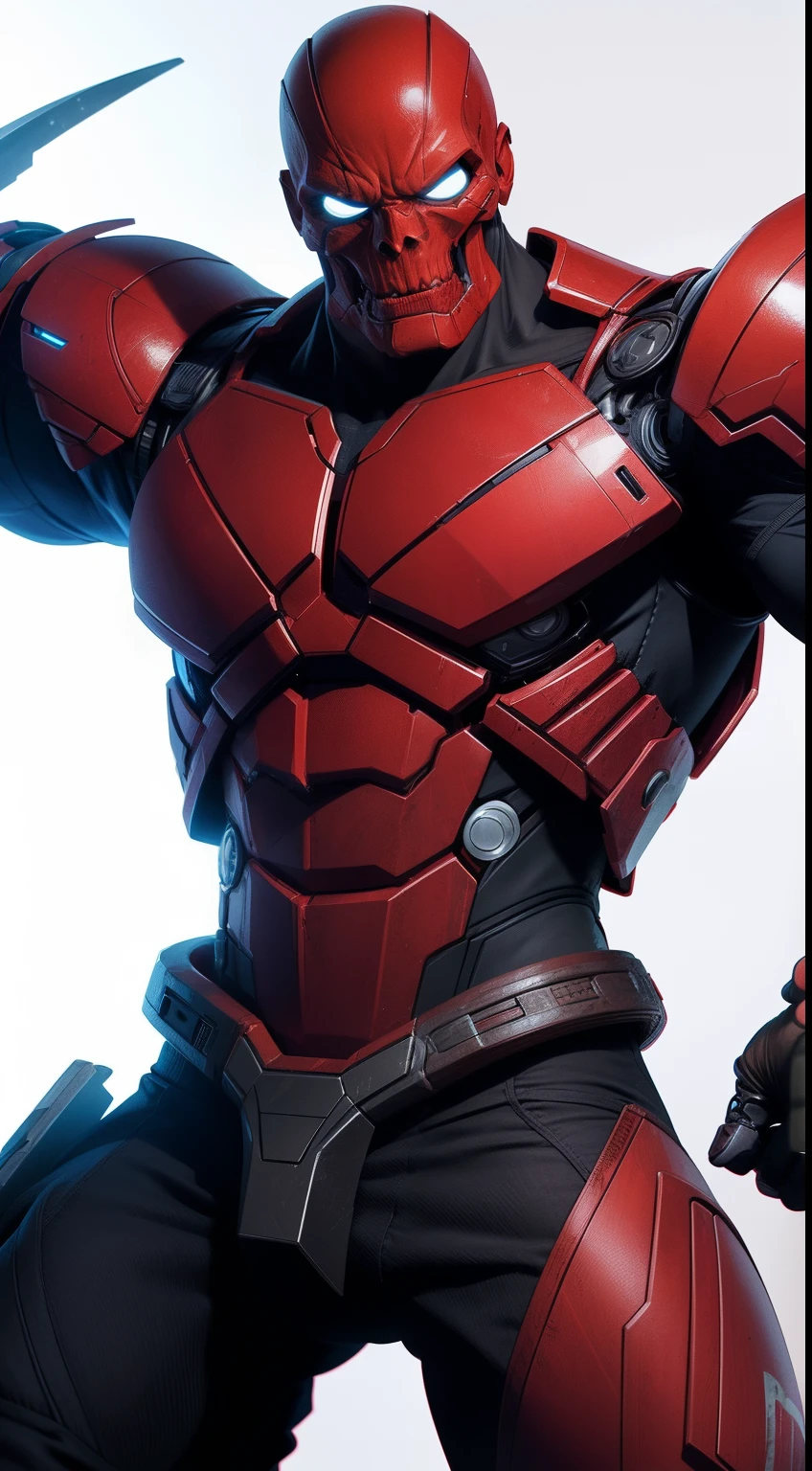 Red Skull (cyborg) от Marvel Comics, fantasy setting, Dynamic poses, whitebackground, Character concept, character art, Character portrait, tmasterpiece, beste-Qualit, best resolution, 8K