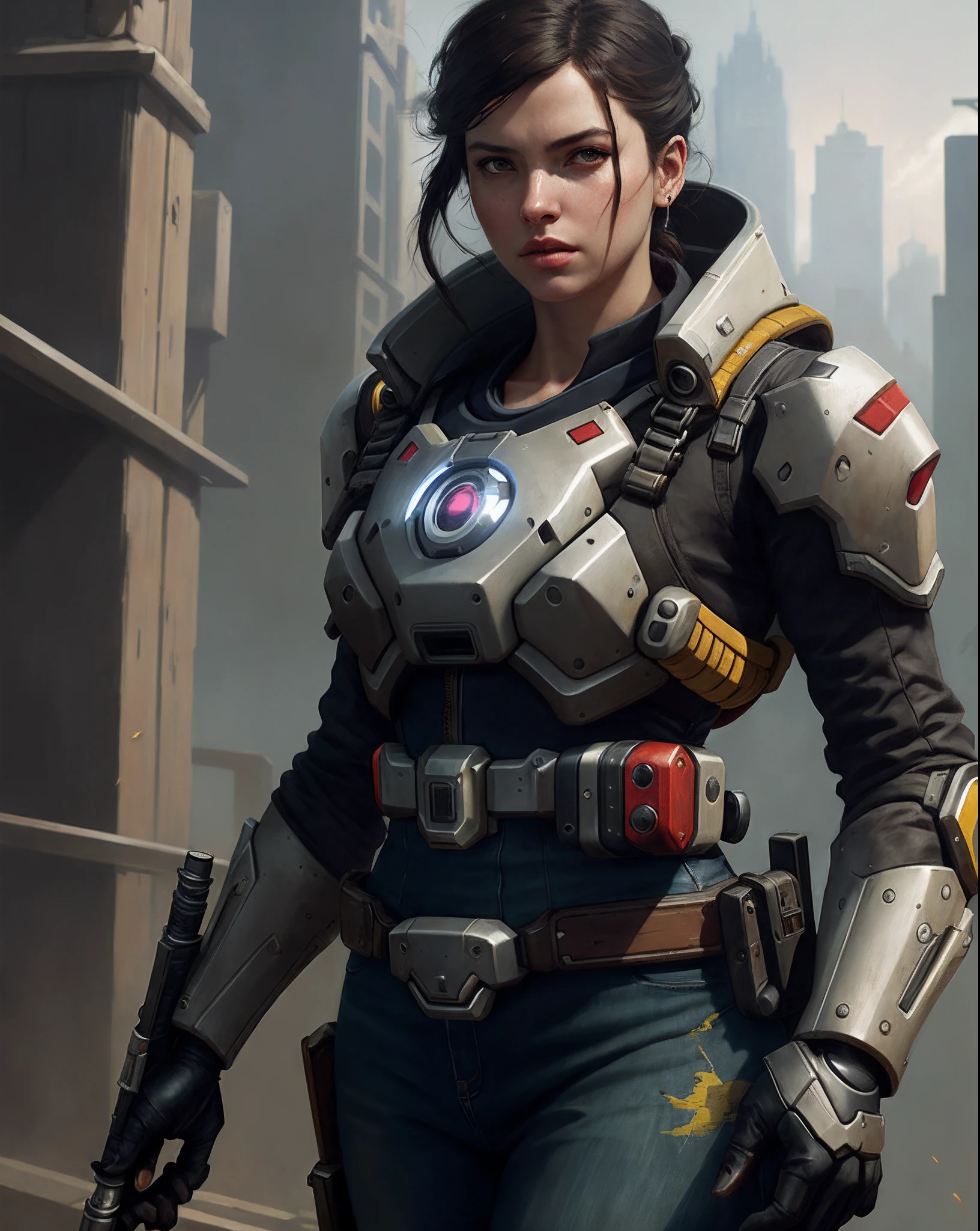 overwatch，VHS effect，（poster for：1.6），poster on wall，Nostalgia，filmposter，Western film（skin textures），intricately details，finely detailled，Hyper-detailing，Ray traching，sub surface scattering，diffused soft lighting，shallowdepthoffield，author：（Oliver Waite） CGSociety trends，复杂，high detal，Sharp focus，dramatics，The art of realist painting by Greg Rutkowski