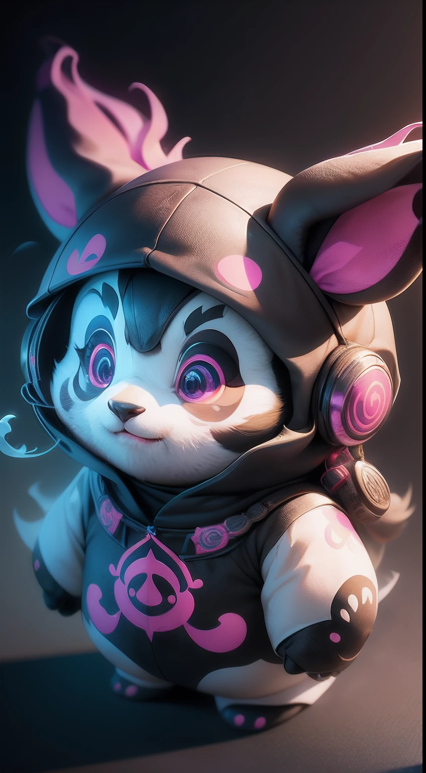 Evil Panda Ninja Panda detailed face illustration, magic, T-shirt design, Magenta, dark magic splash, Dark, Doodle,  Ignite a fire, Smoke, swell sea, extremely colorful , T-shirt design, In Studio Ghibli style, Four points of pastel, 3D vector art, Cute and quirky, Fantasy art, Watercolor effect, Bokeh, Adobe illustrator, Hand-drawn, Digital painting, low poly, Soft lighting, Bird's eye view, Isometric style, retro aesthetic, Character-centric, 4K 分辨率, Photorealistic rendering, Use Cinema 4D，Finally, use the word Nano in a graffiti-like font style at the bottom.