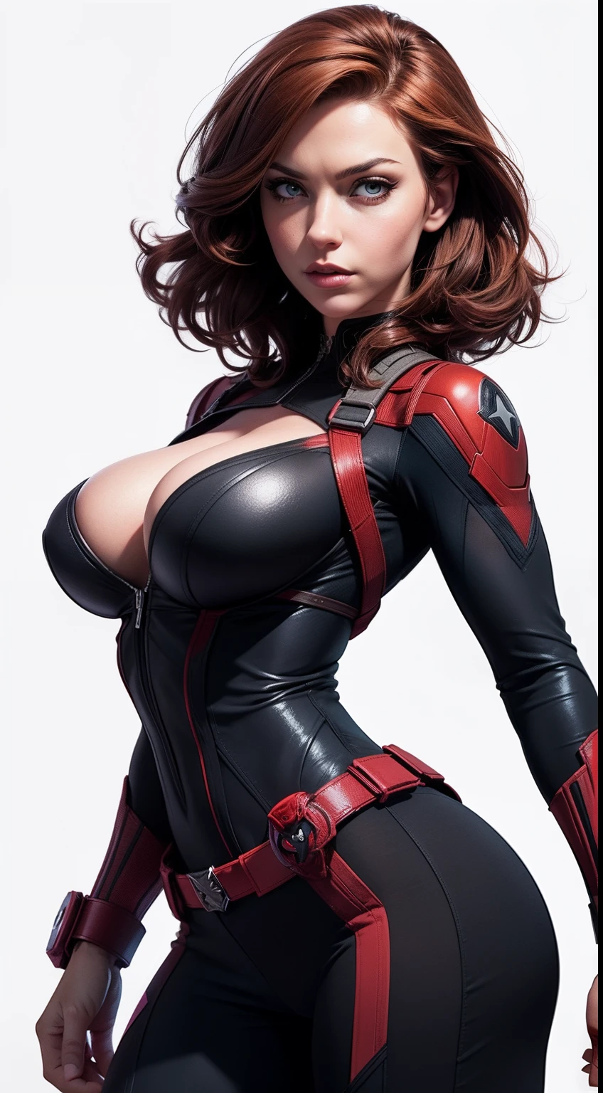 Black widow sexy (big tits) от Marvel Comics, fantasy setting, Dynamic poses, whitebackground, Character concept, character art, Character portrait, tmasterpiece, beste-Qualit, best resolution, 8K