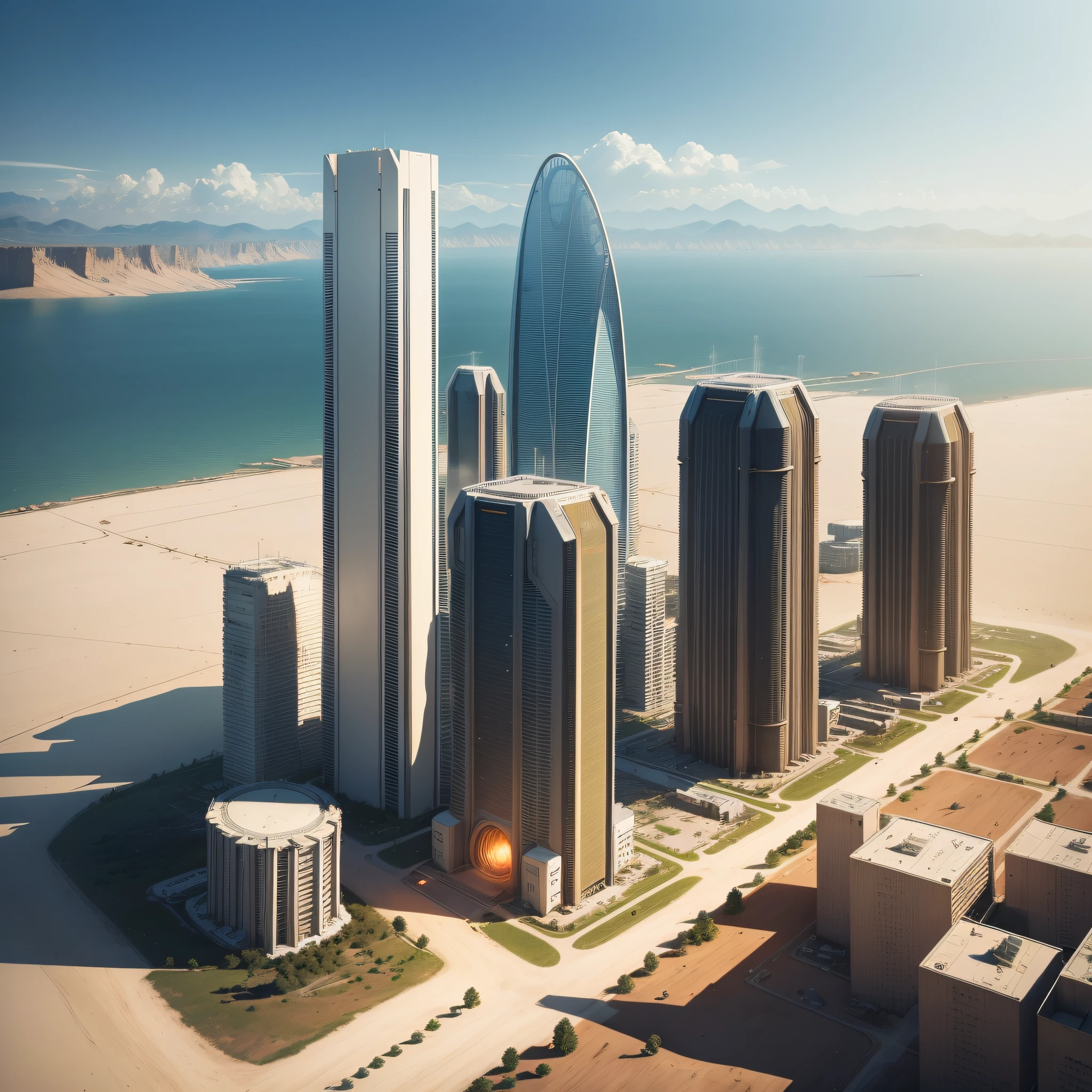 create a high-quality image of a habitable city on Mars with airtight structures to protect against radiation and extreme temperatures. A cidade teria meios de transporte, and an advanced water and air recycling system. Power would be provided by solar panels and perhaps even small nuclear reactors. Ademais, The city would have recreational areas, educational facilities and spaces for outdoor activities in pressurized environments. . Life in this city would require a high level of technology and resilience on the part of the inhabitants, But it would represent an exciting step in space exploration.