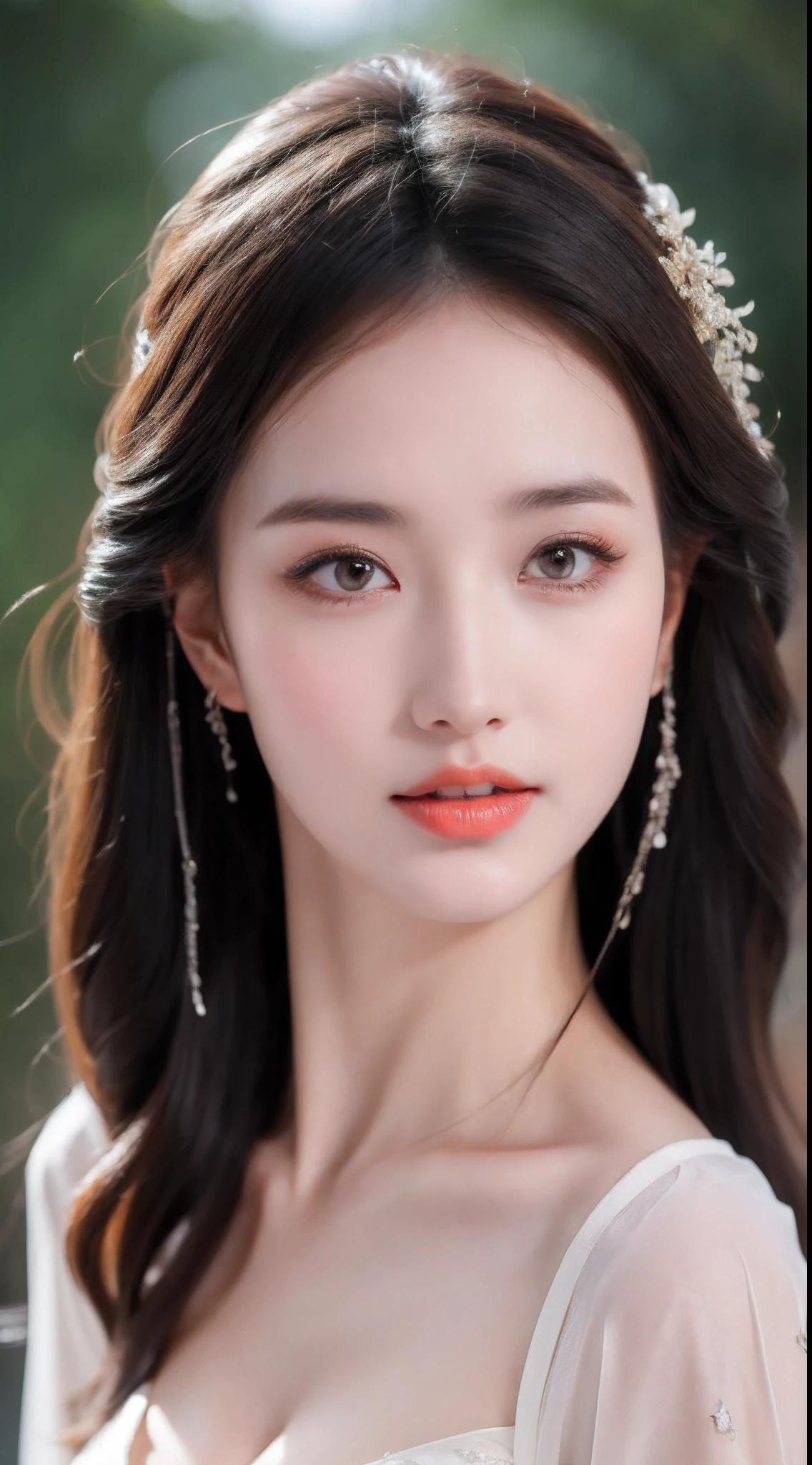 ((Best Quality, 8k, Masterpiece: 1.3)), Focus: 1.2, Perfect Body Beauty: 1.4, Buttocks: 1.2, ((Layered Haircut)), (Wet Clothes: 1.1), (Rain, Street:1.3), (Breasts: 1.2), (Hanfu: 1.2), Bare Shoulders, Bare Legs, Highly Detailed Face and Skin Texture, Fine Eyes, Double Eyelids, Whitened Skin, Long Hair, (Shut Up: 1.5), (Bokeh Background: 1.5), Big Breasts