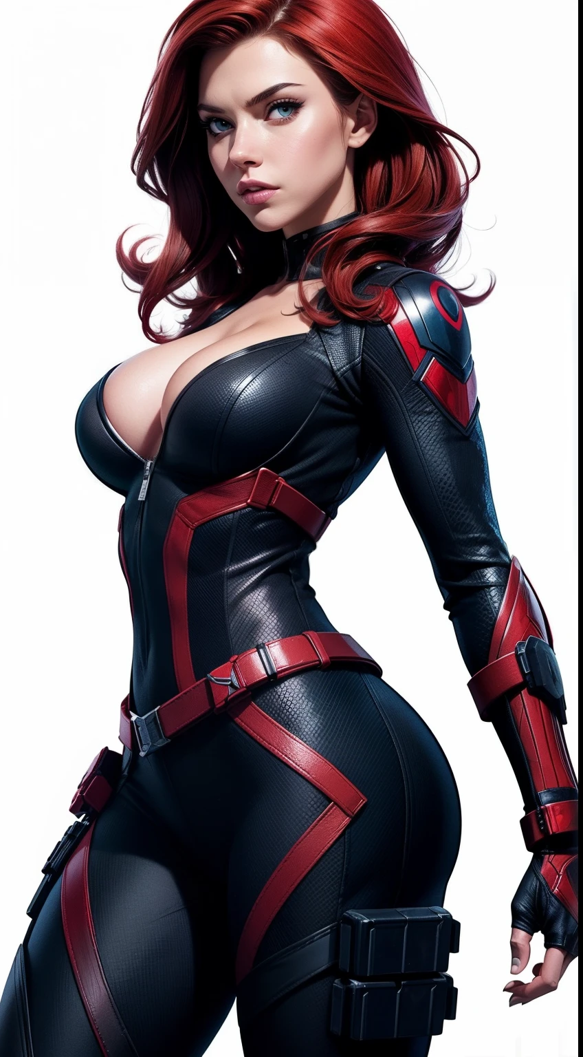 Black Widow sexy from Marvel Comics, fantasy setting, Dynamic poses, whitebackground, Character concept, character art, Character portrait, tmasterpiece, beste-Qualit, best resolution, 8K